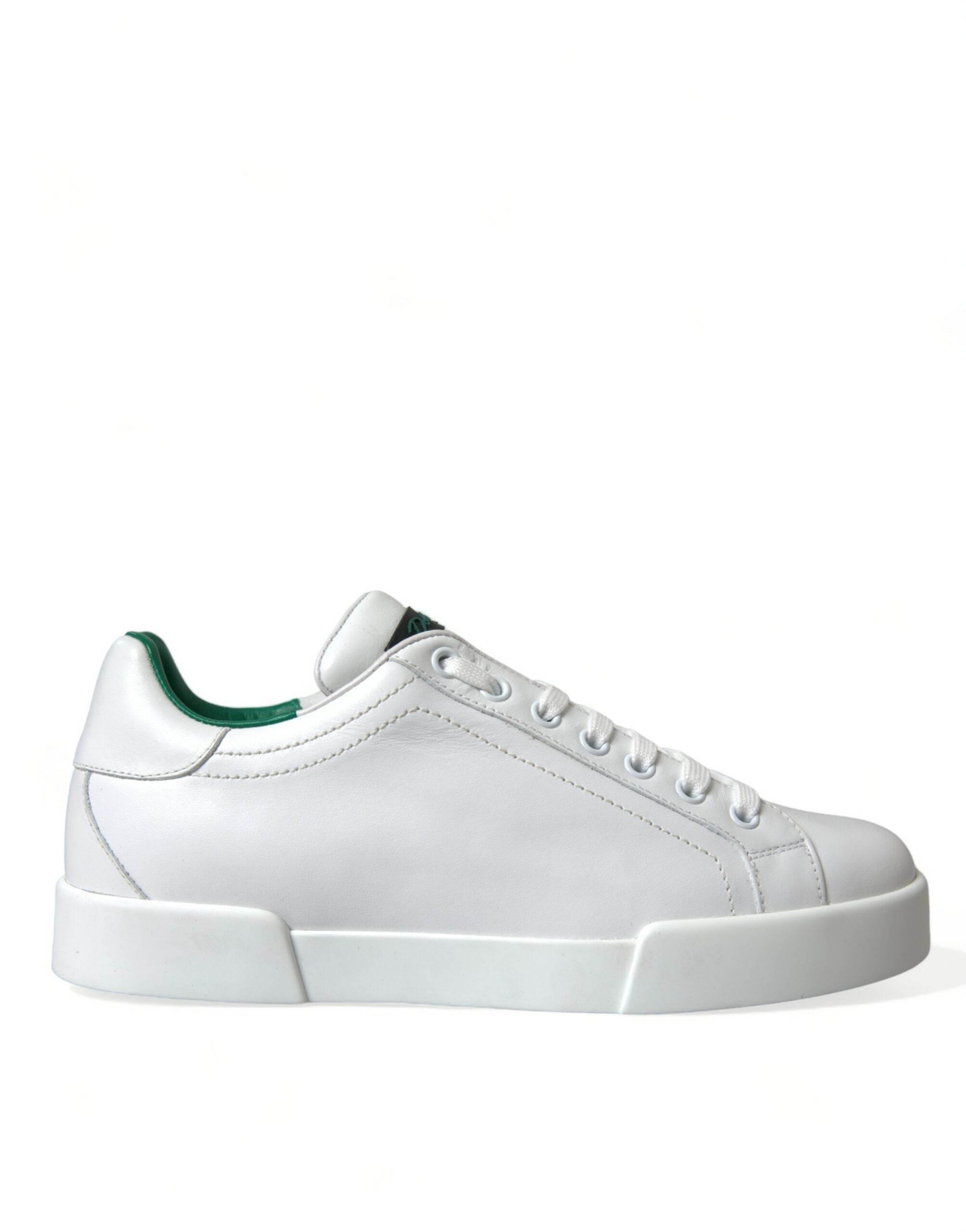 Dolce & Gabbana White Green Leather Portofino Sneakers Shoes - Hilstor