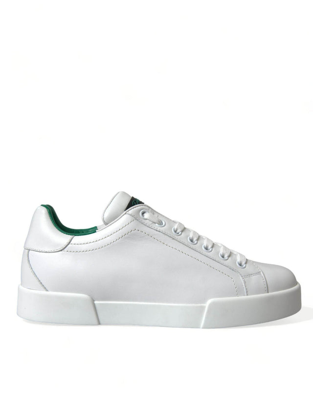 Dolce & Gabbana White Green Leather Portofino Sneakers Shoes - Hilstor