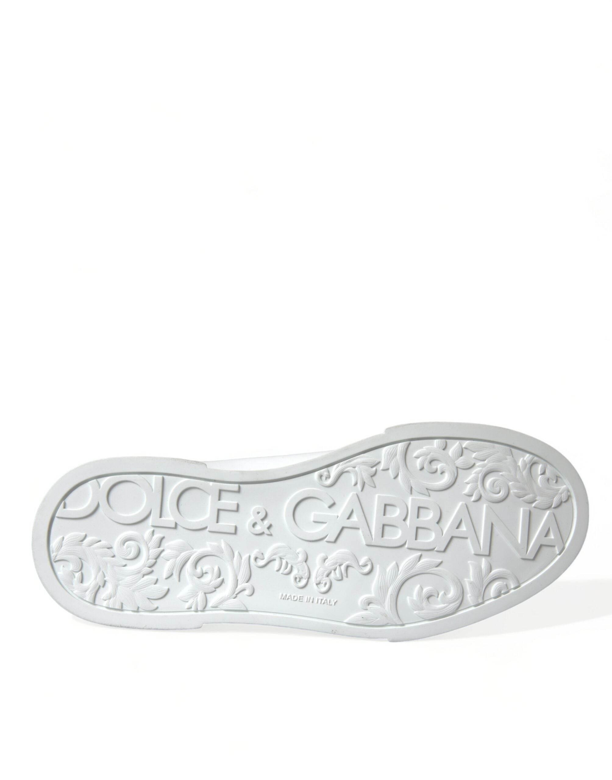 Dolce & Gabbana White Green Leather Portofino Sneakers Shoes - Hilstor