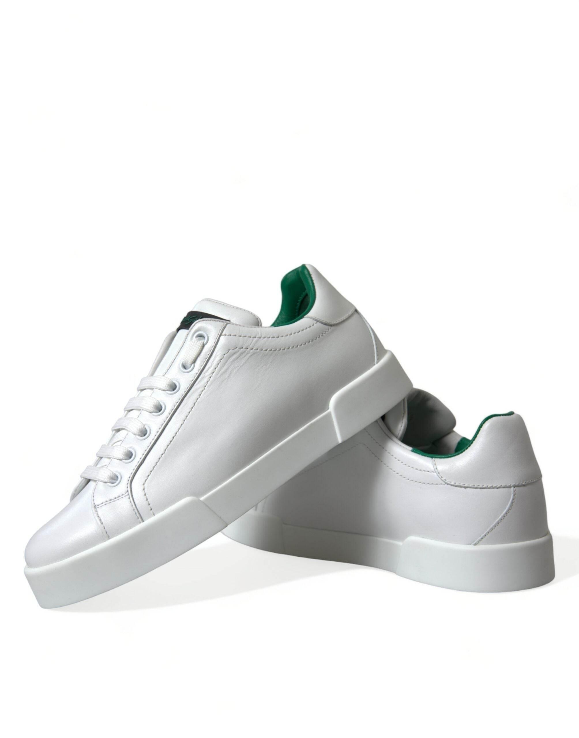 Dolce & Gabbana White Green Leather Portofino Sneakers Shoes - Hilstor