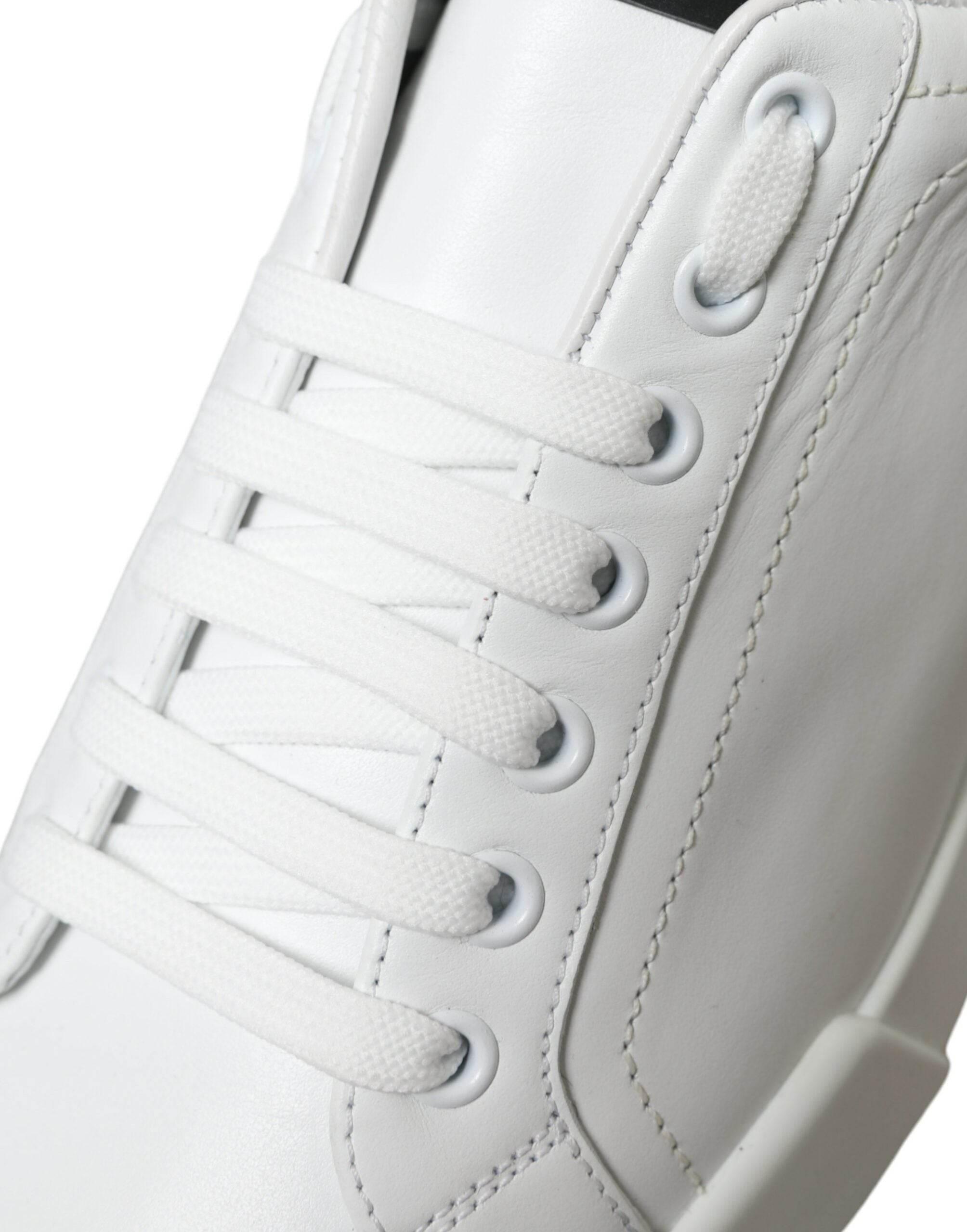 Dolce & Gabbana White Green Leather Portofino Sneakers Shoes - Hilstor