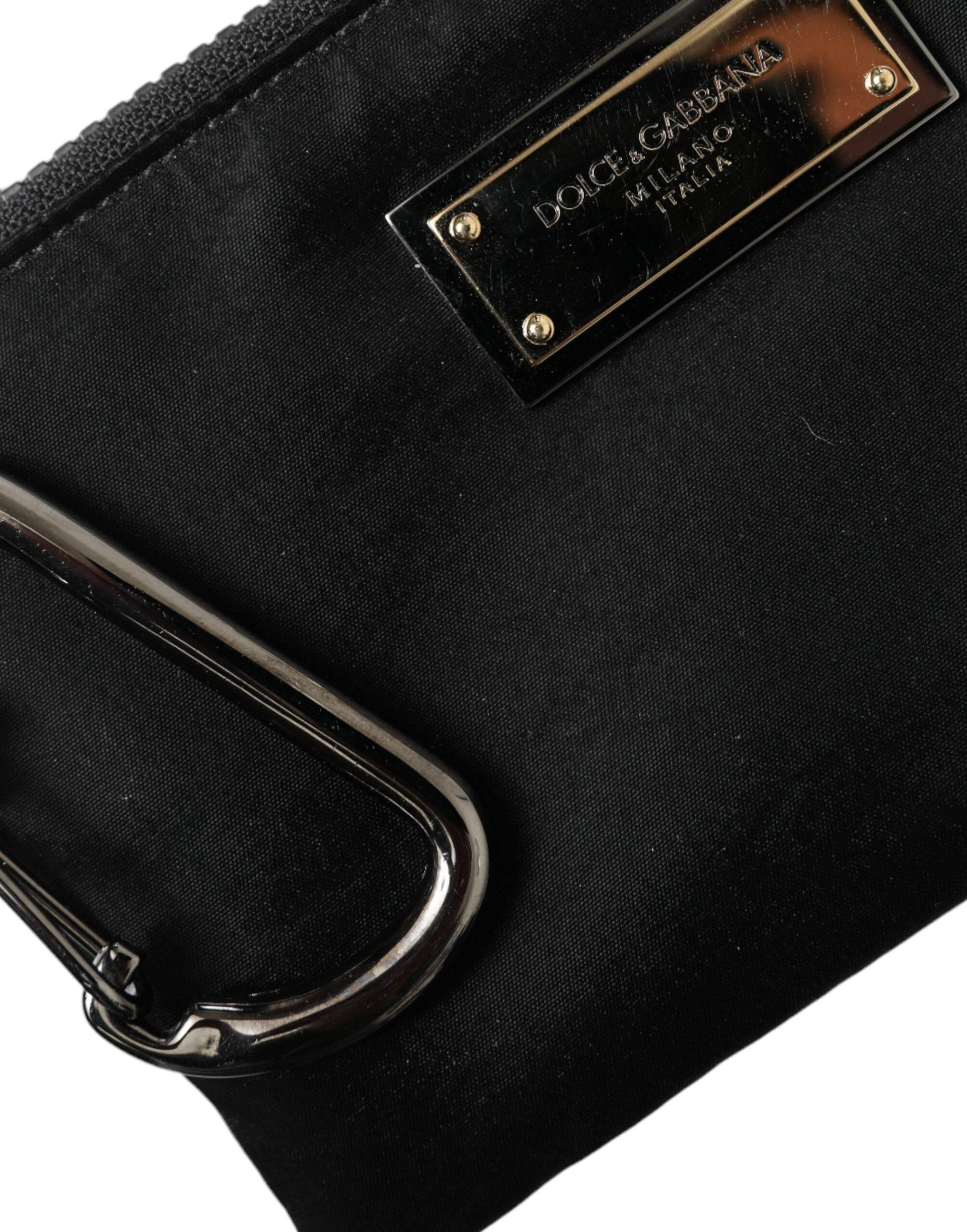 Dolce & Gabbana Black Nylon Logo Plaque Keyring Pouch Clutch Bag - Hilstor