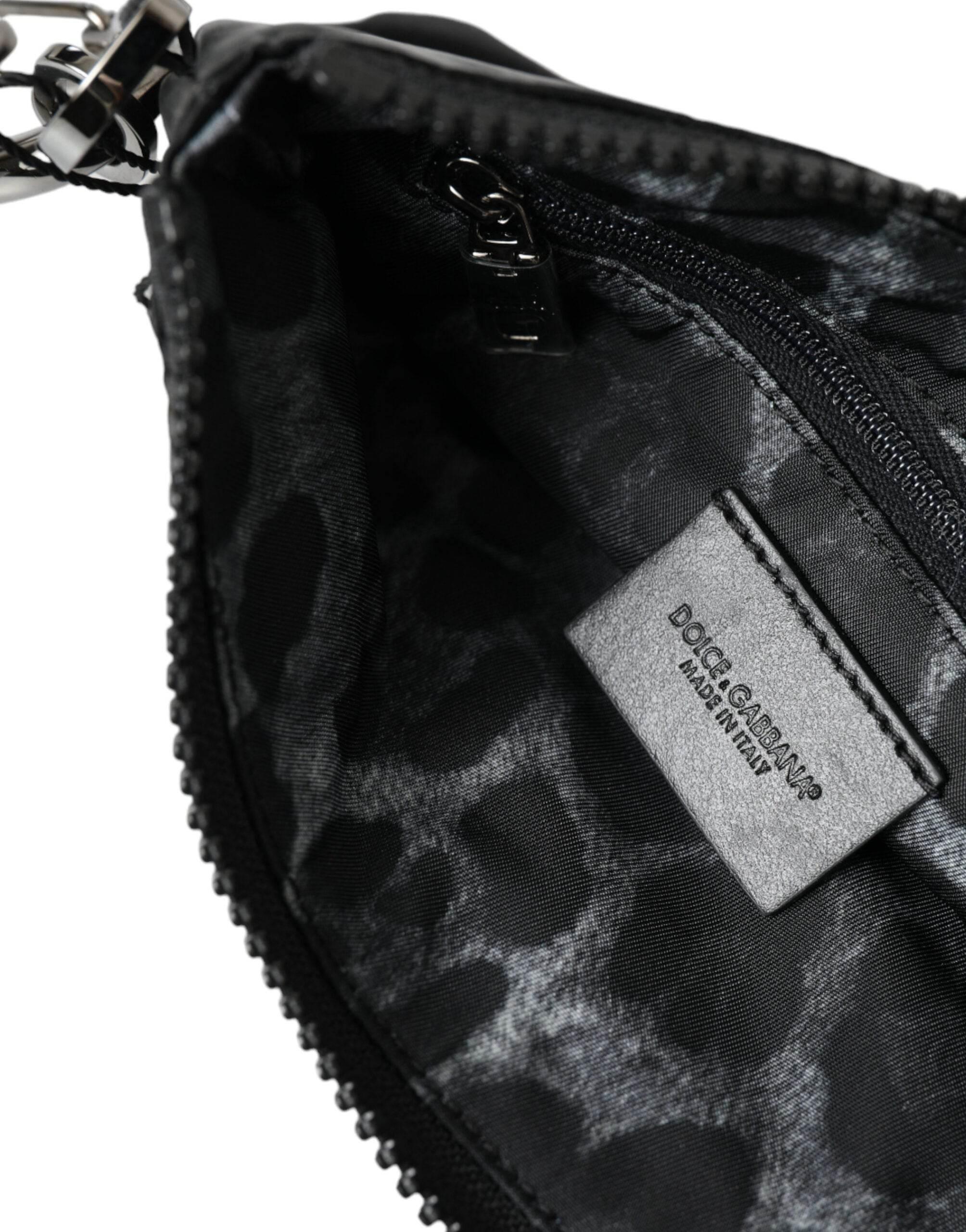 Dolce & Gabbana Black Nylon Logo Plaque Keyring Pouch Clutch Bag - Hilstor