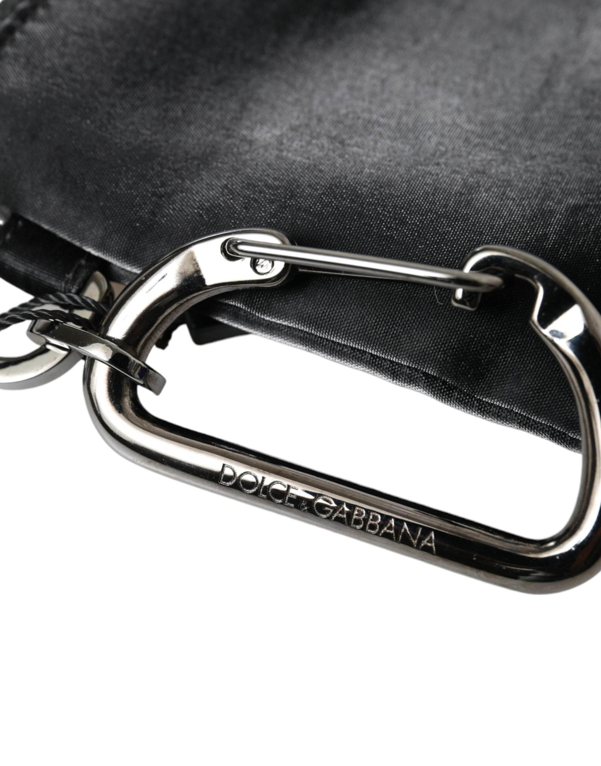 Dolce & Gabbana Black Nylon Logo Plaque Keyring Pouch Clutch Bag - Hilstor