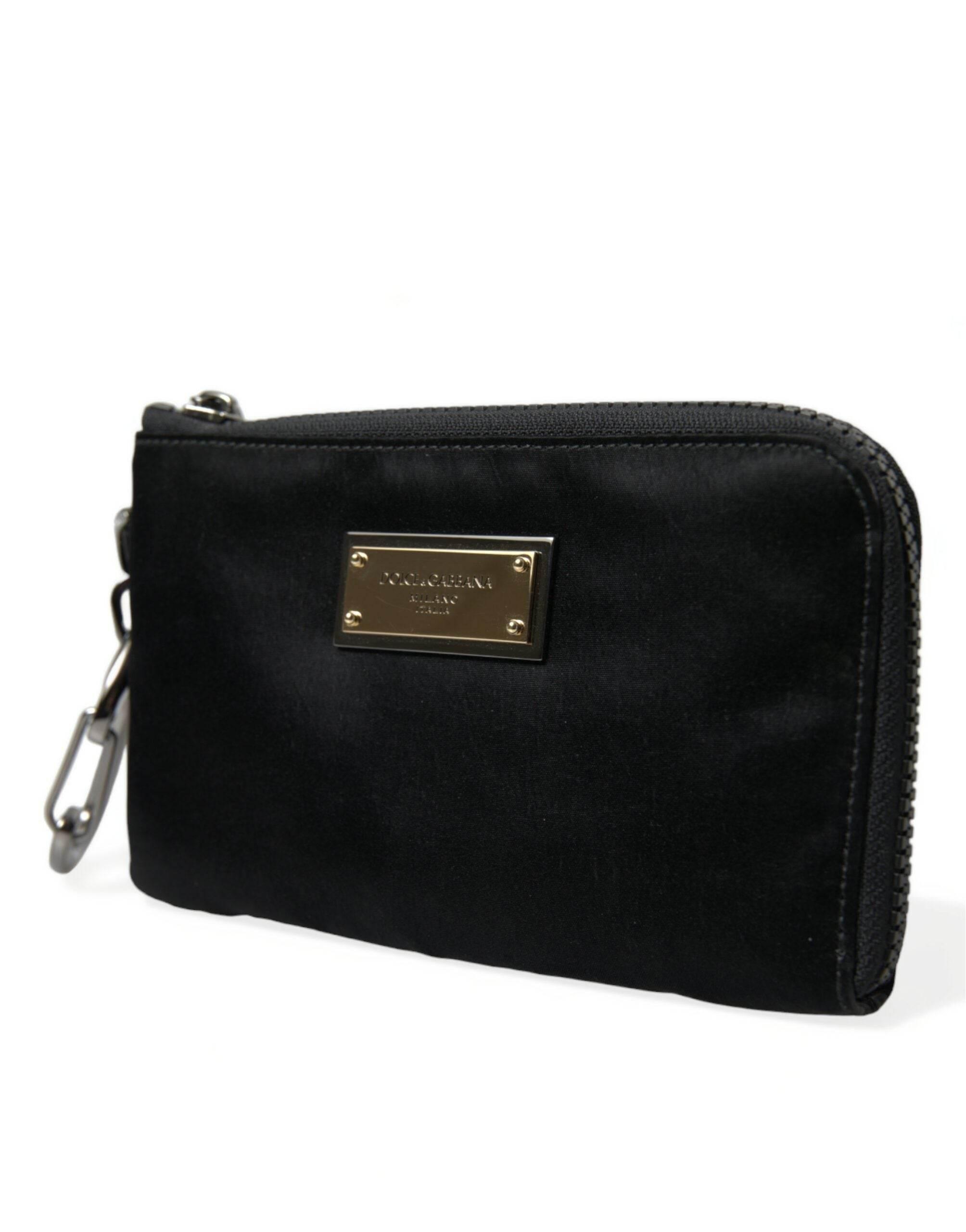 Dolce & Gabbana Black Nylon Logo Plaque Keyring Pouch Clutch Bag - Hilstor