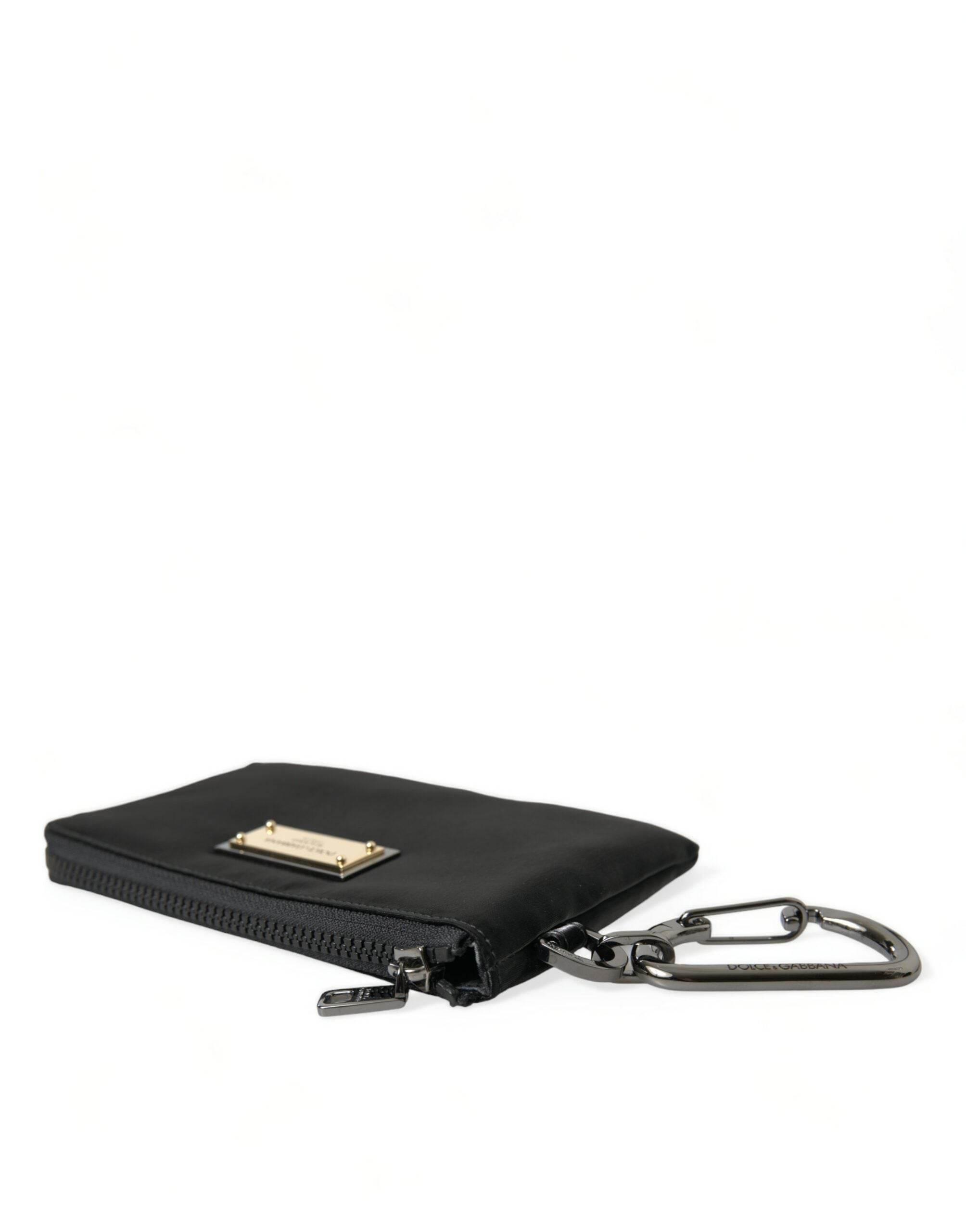 Dolce & Gabbana Black Nylon Logo Plaque Keyring Pouch Clutch Bag - Hilstor