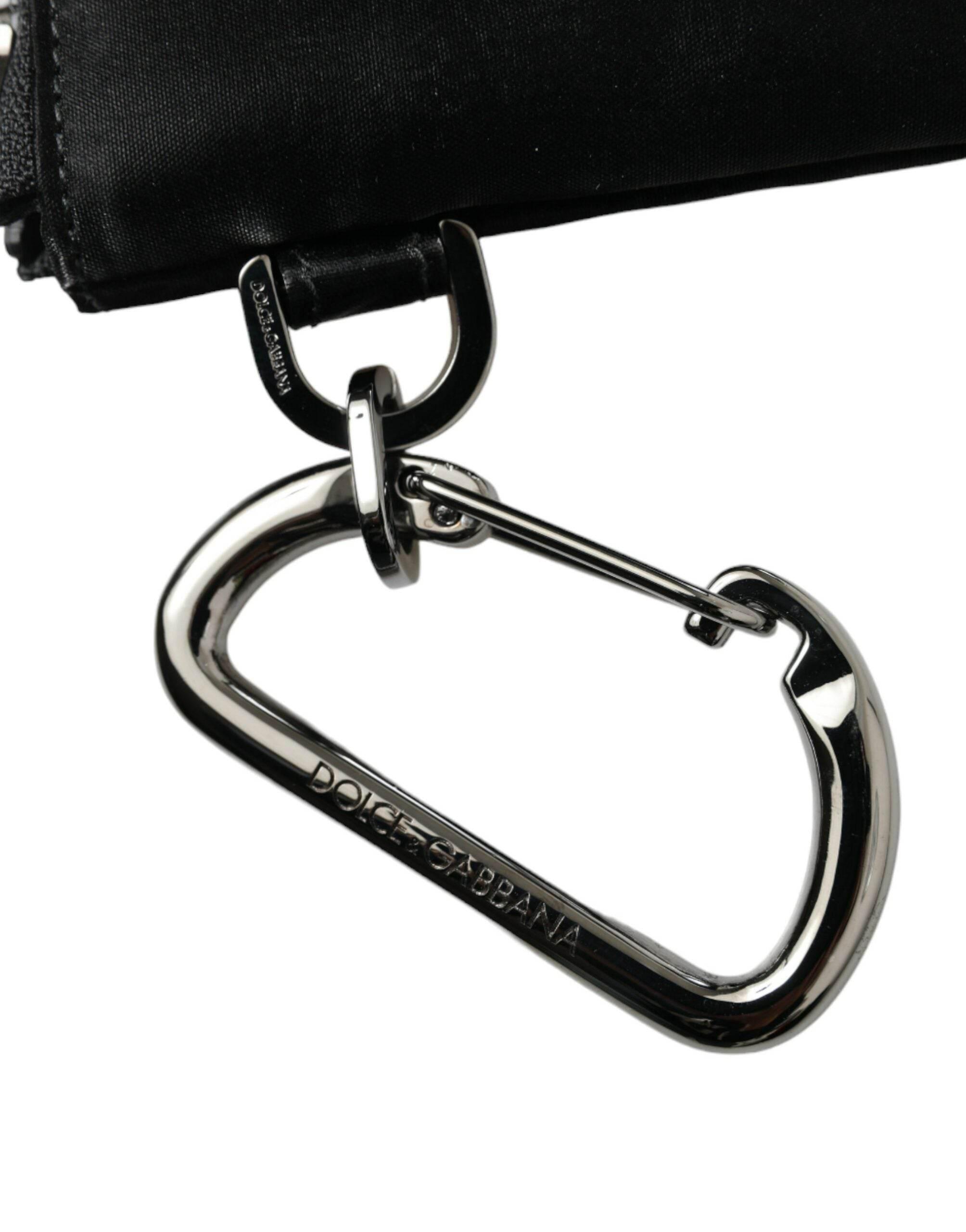 Dolce & Gabbana Black Nylon Logo Plaque Keyring Pouch Clutch Bag - Hilstor