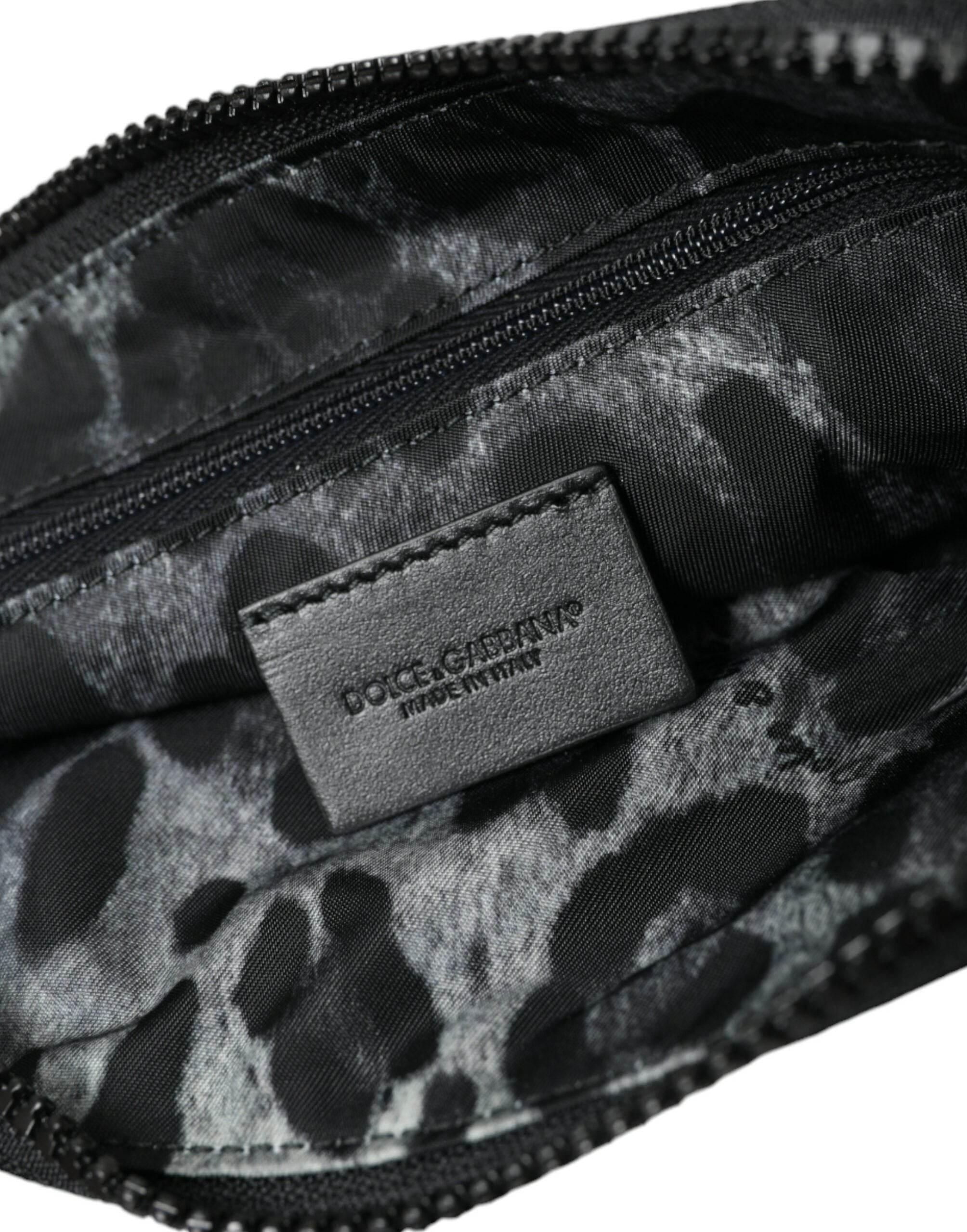 Dolce & Gabbana Black Nylon Logo Plaque Keyring Pouch Clutch Bag - Hilstor