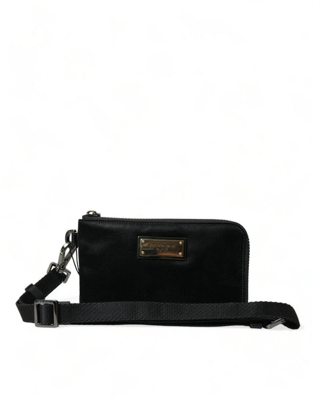 Dolce & Gabbana Elegant Black Nylon Leather Pouch with Silver Details - Hilstor