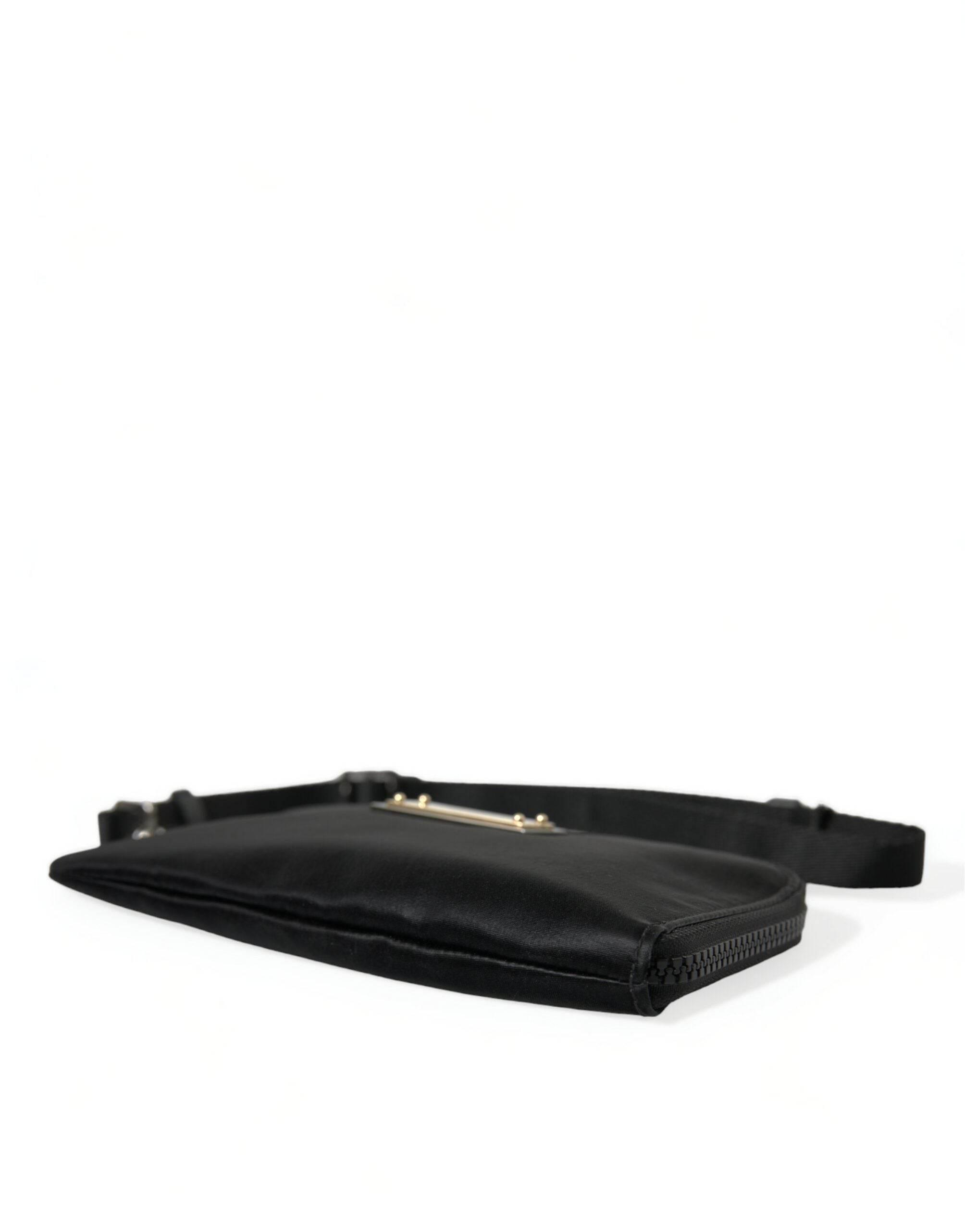 Dolce & Gabbana Elegant Black Nylon Leather Pouch with Silver Details - Hilstor