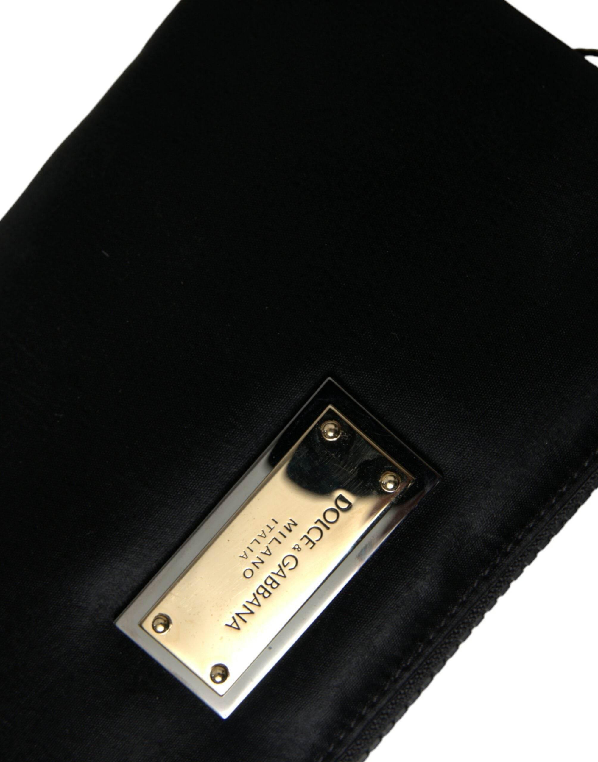 Dolce & Gabbana Elegant Black Nylon Leather Pouch with Silver Details - Hilstor