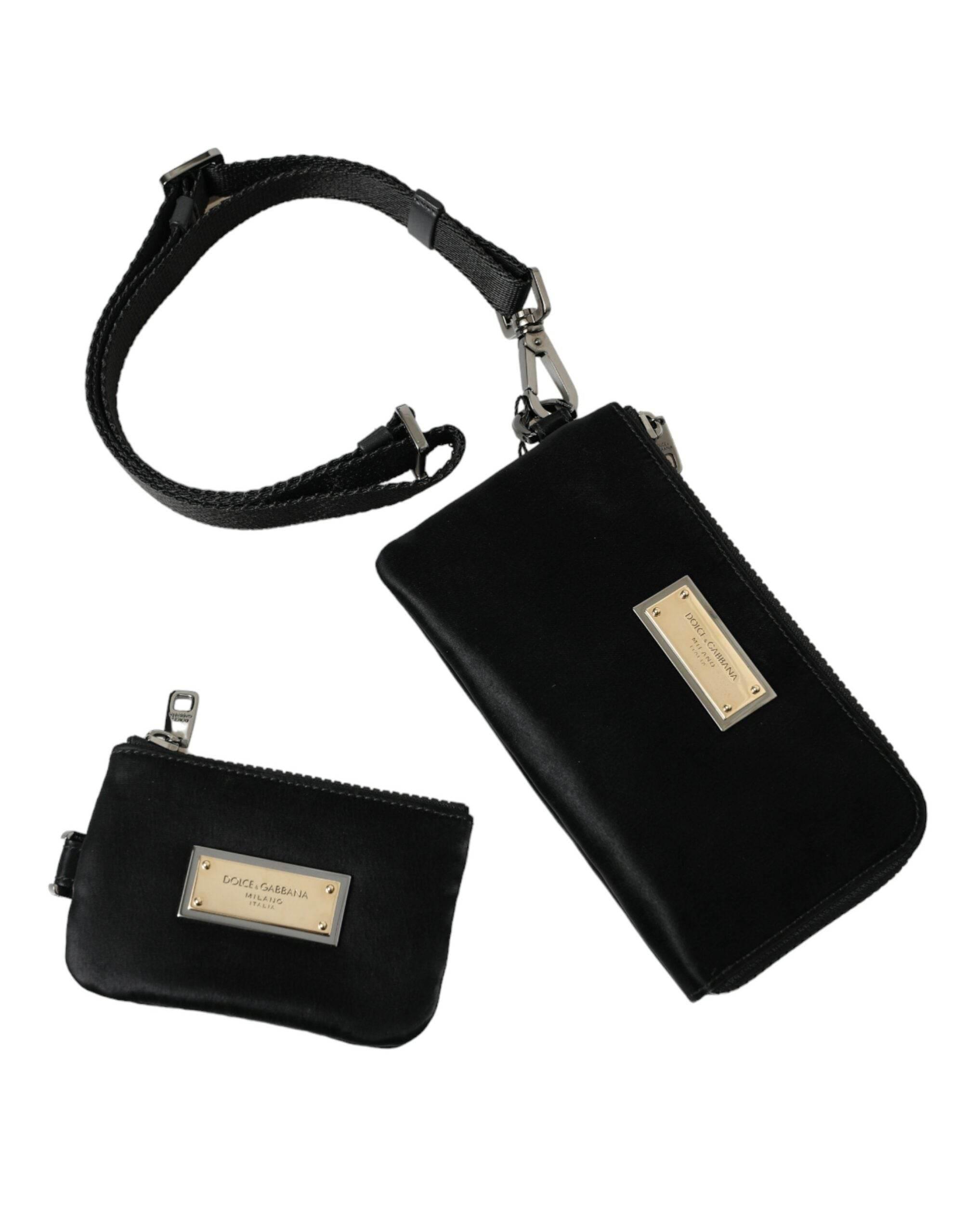 Dolce & Gabbana Elegant Black Nylon Leather Pouch with Silver Details - Hilstor