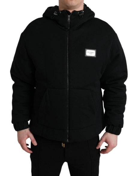 Dolce & Gabbana Black Cotton Hooded Logo Bomber Jacket - Hilstor