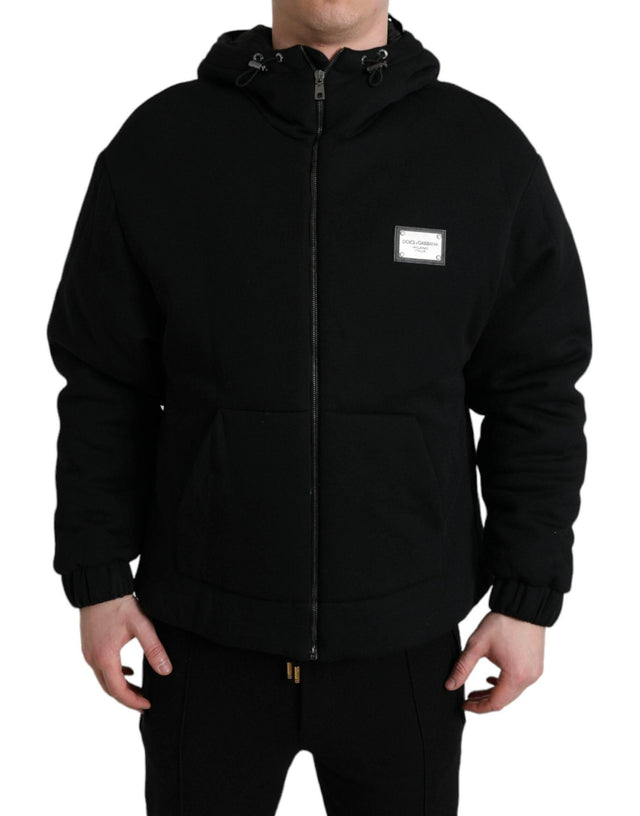 Dolce & Gabbana Black Cotton Hooded Logo Bomber Jacket - Hilstor