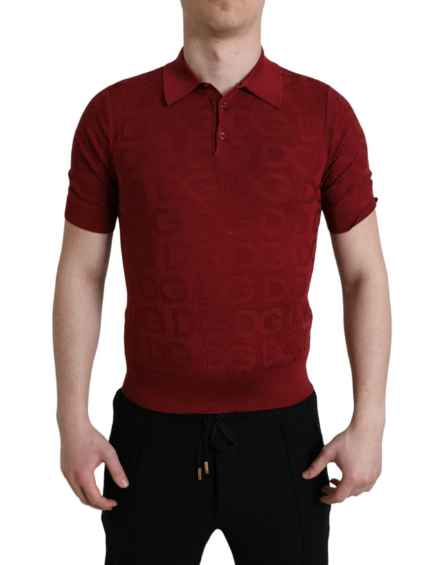 Dolce & Gabbana Maroon Collared Short Sleeve Silk T-shirt - Hilstor