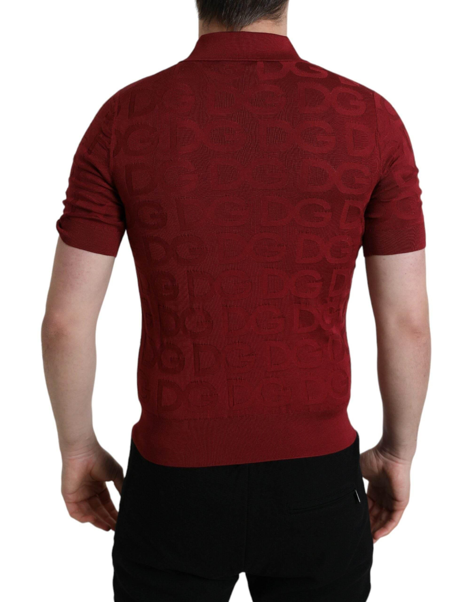 Dolce & Gabbana Maroon Collared Short Sleeve Silk T-shirt - Hilstor