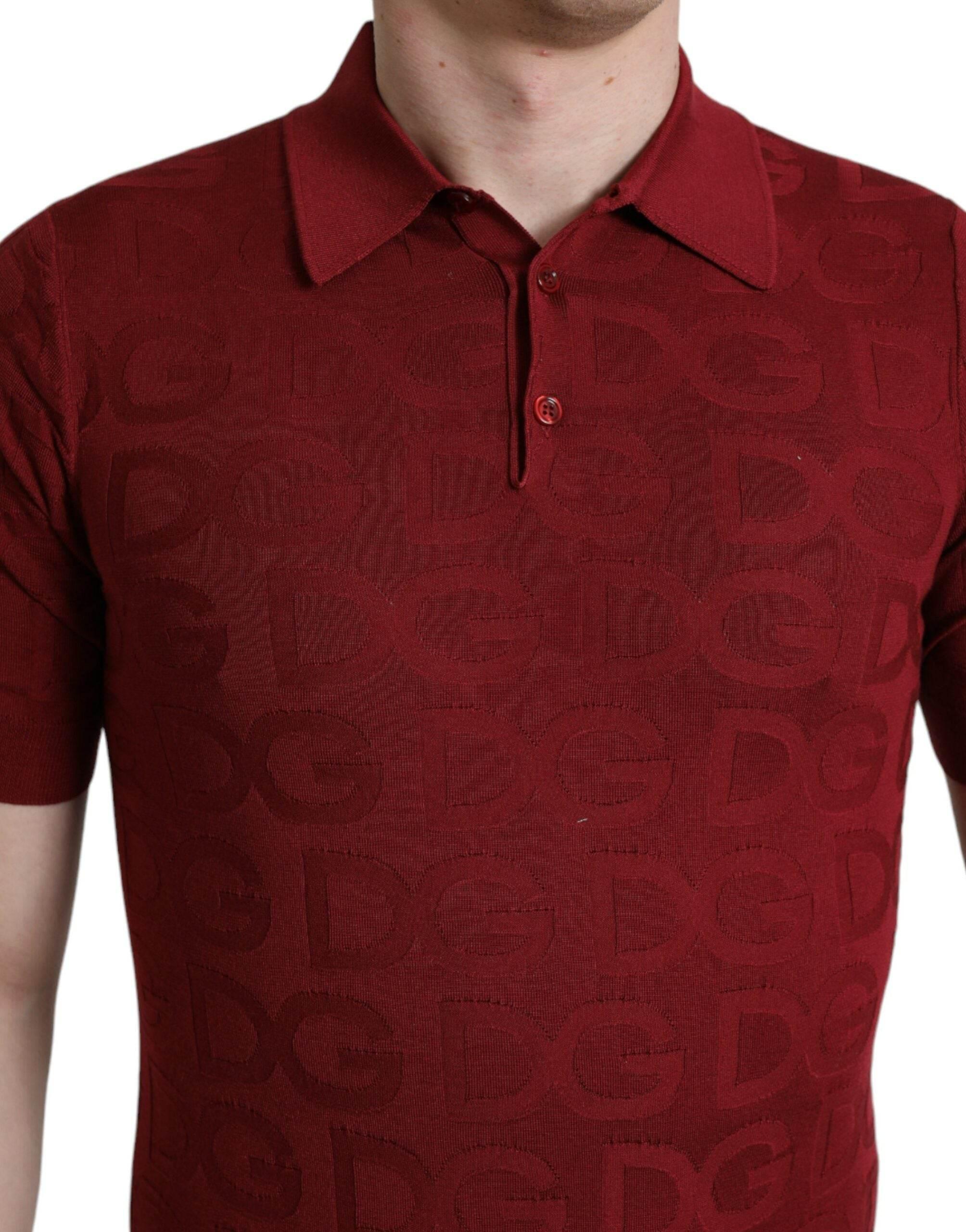 Dolce & Gabbana Maroon Collared Short Sleeve Silk T-shirt - Hilstor