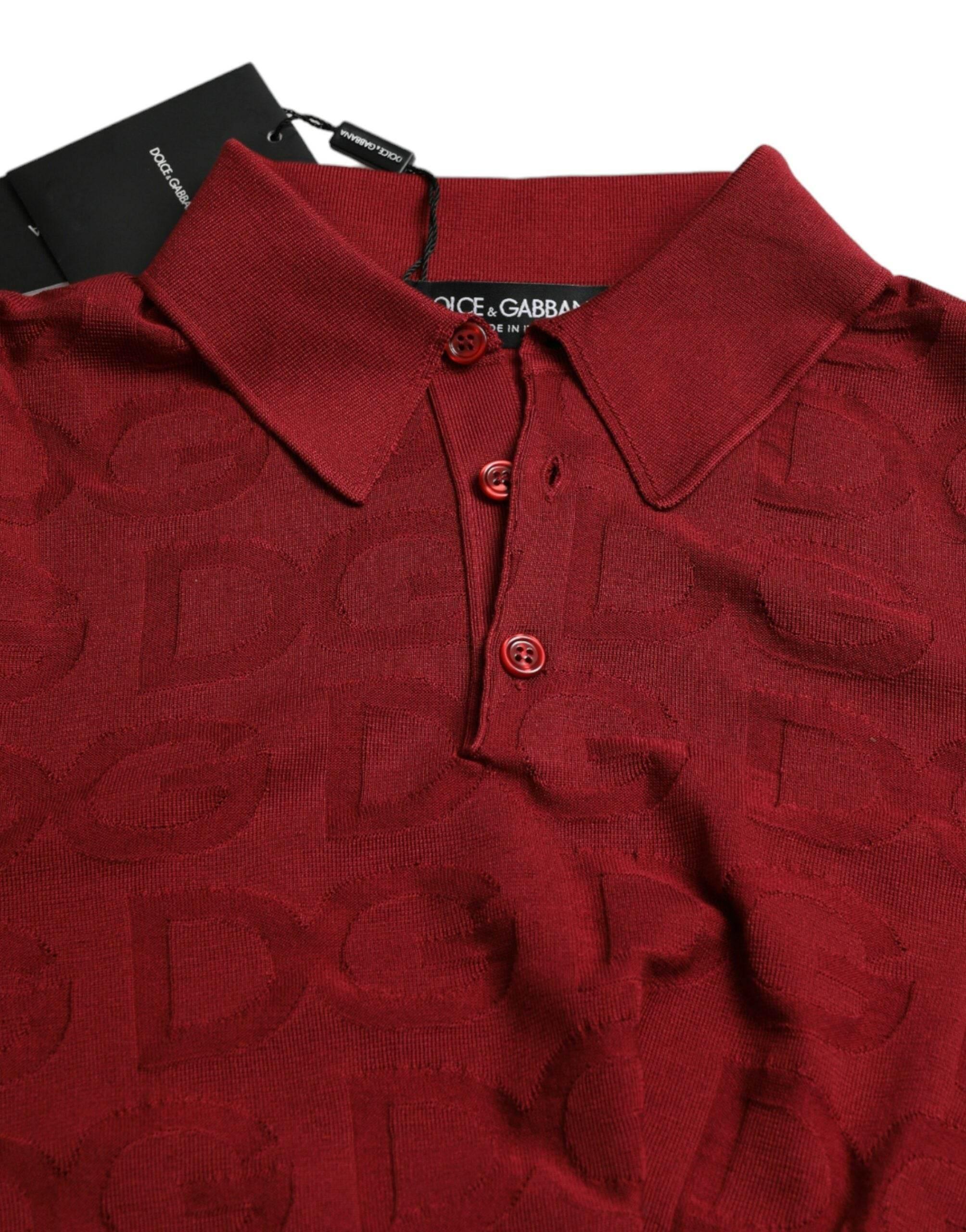 Dolce & Gabbana Maroon Collared Short Sleeve Silk T-shirt - Hilstor