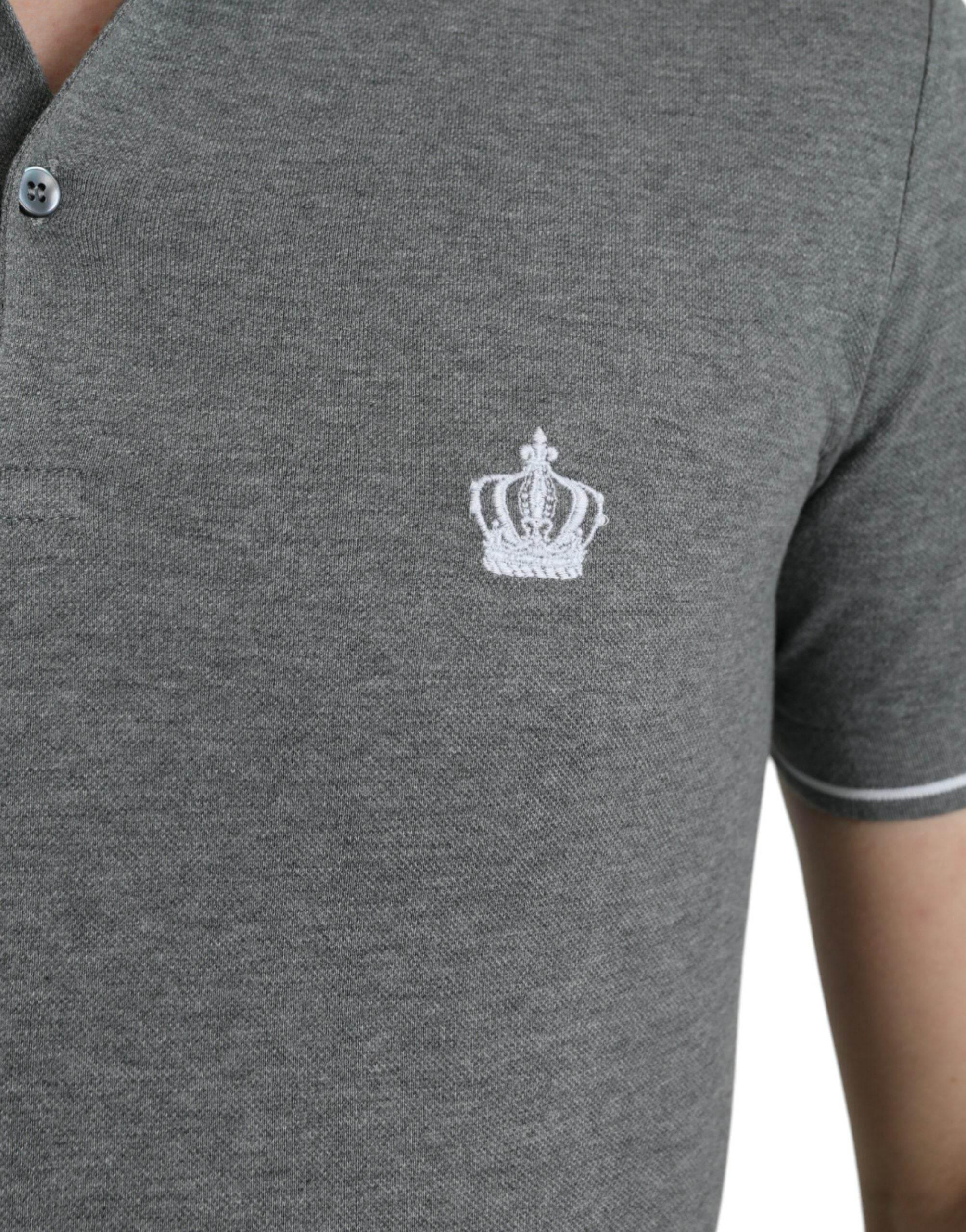 Dolce & Gabbana Gray Collared Short Sleeve Crown T-shirt - Hilstor