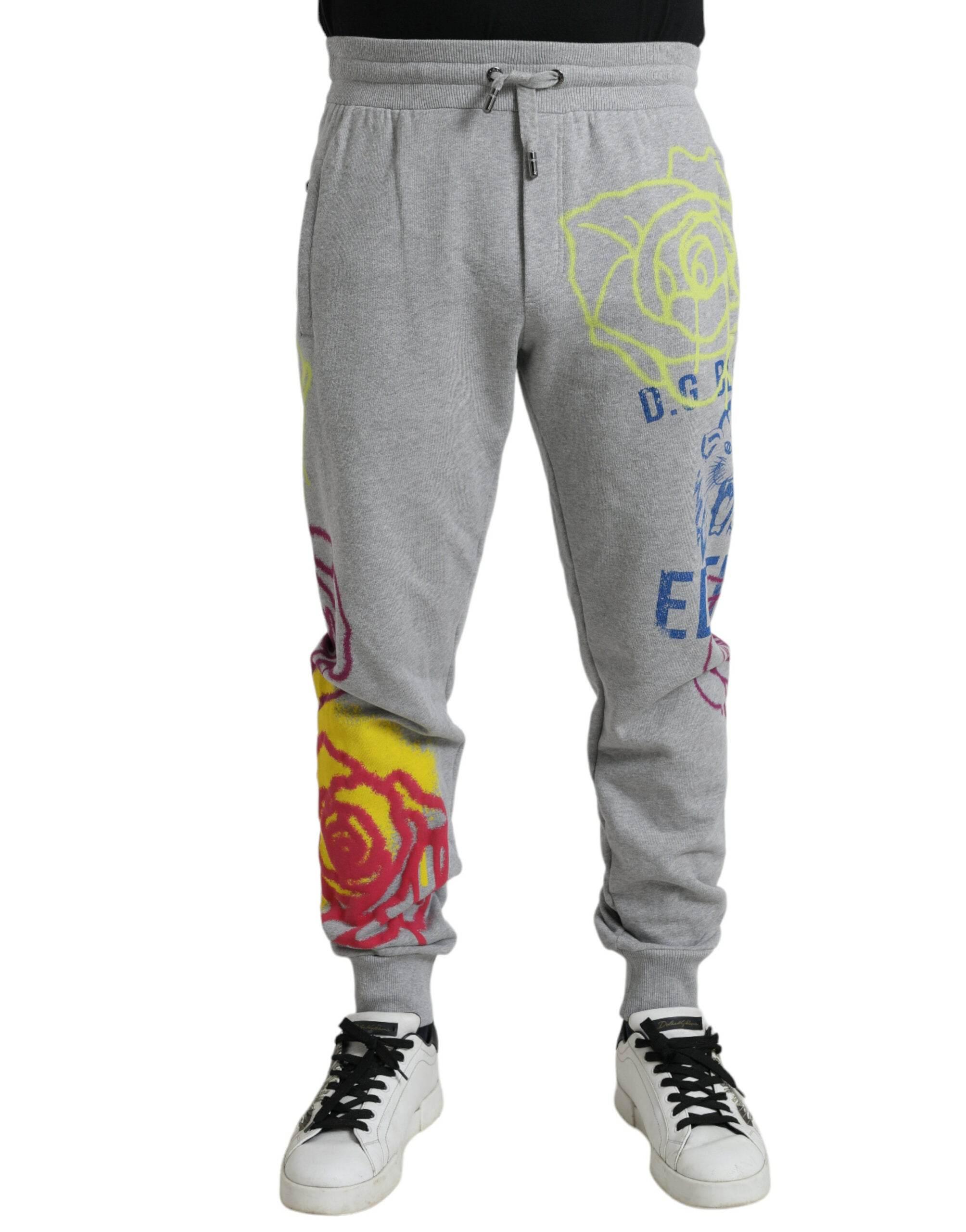 Dolce & Gabbana Gray Cotton Graffiti Sweatpants Jogger Pants - Hilstor