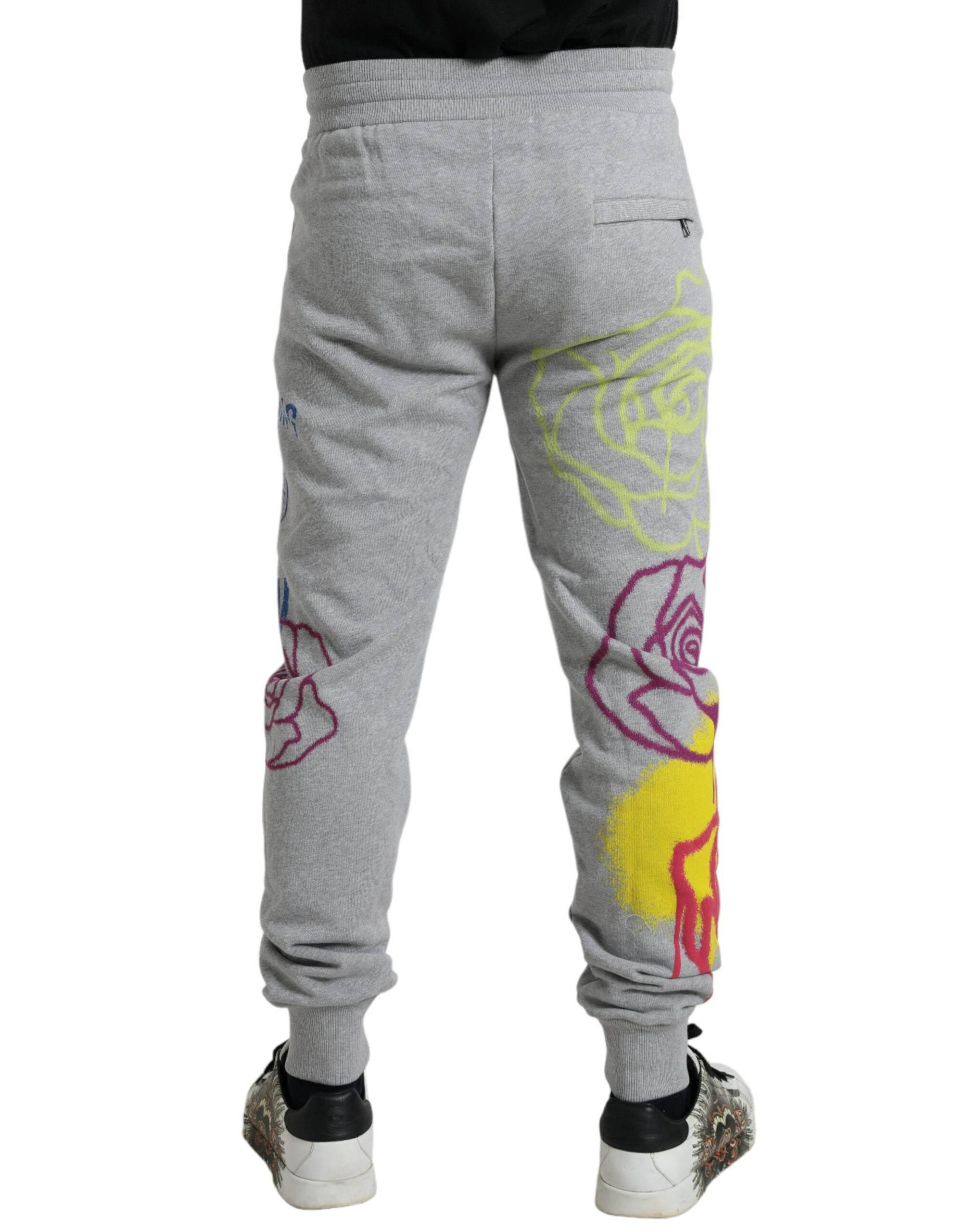 Dolce & Gabbana Gray Cotton Graffiti Sweatpants Jogger Pants - Hilstor