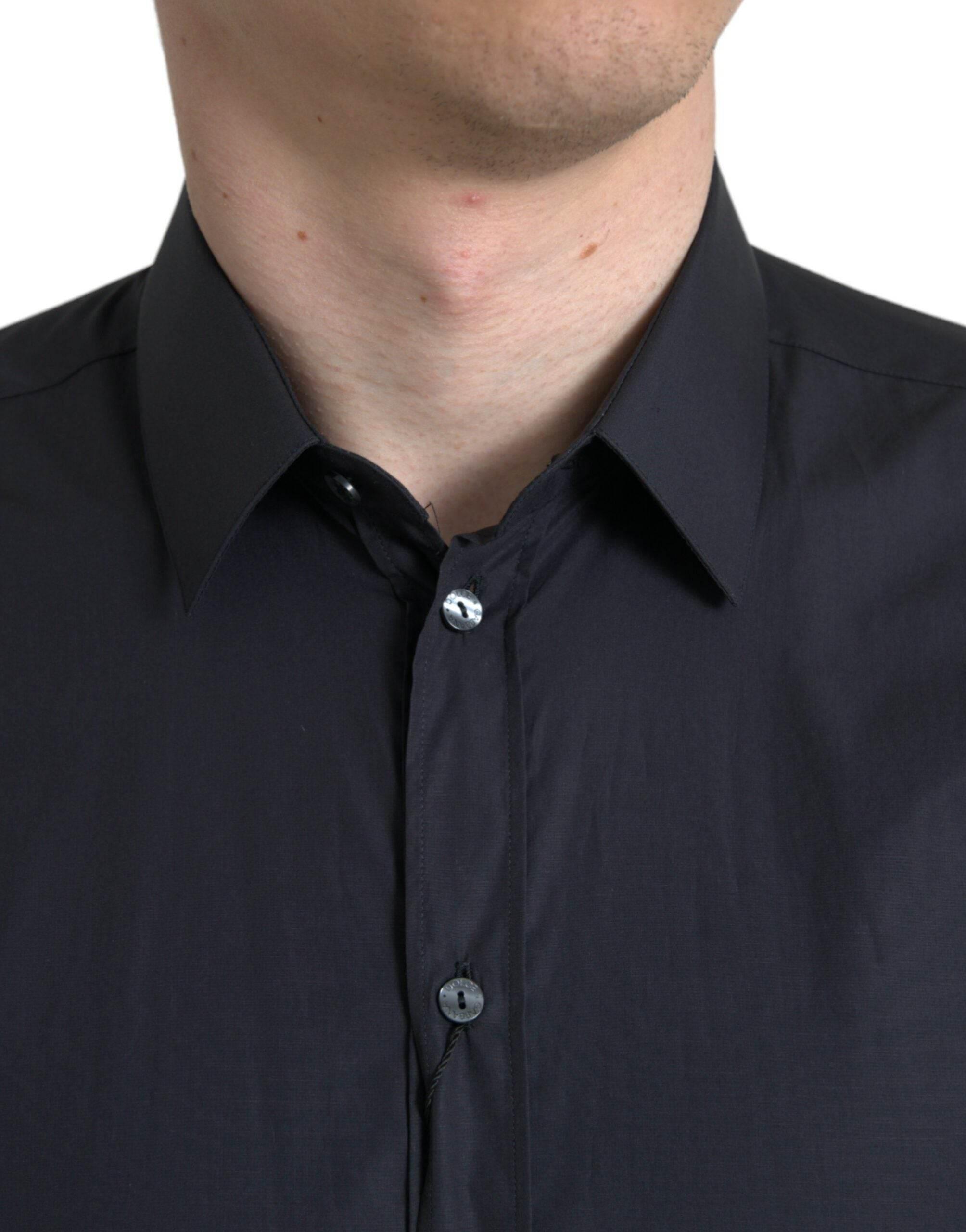 Dolce & Gabbana Elegant Navy Blue Slim Fit Dress Shirt - Hilstor