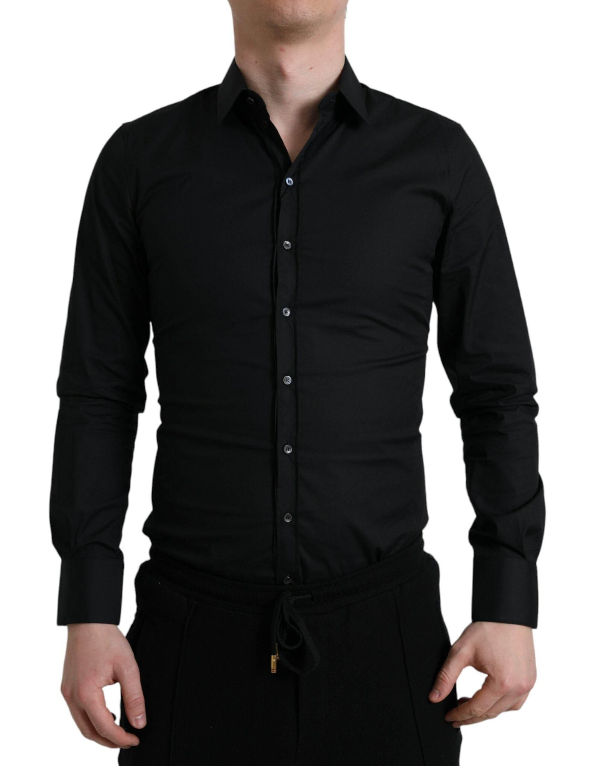 Dolce & Gabbana Black Cotton Stretch Slim Formal Dress Shirt - Hilstor