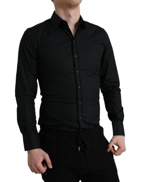 Dolce & Gabbana Black Cotton Stretch Slim Formal Dress Shirt - Hilstor
