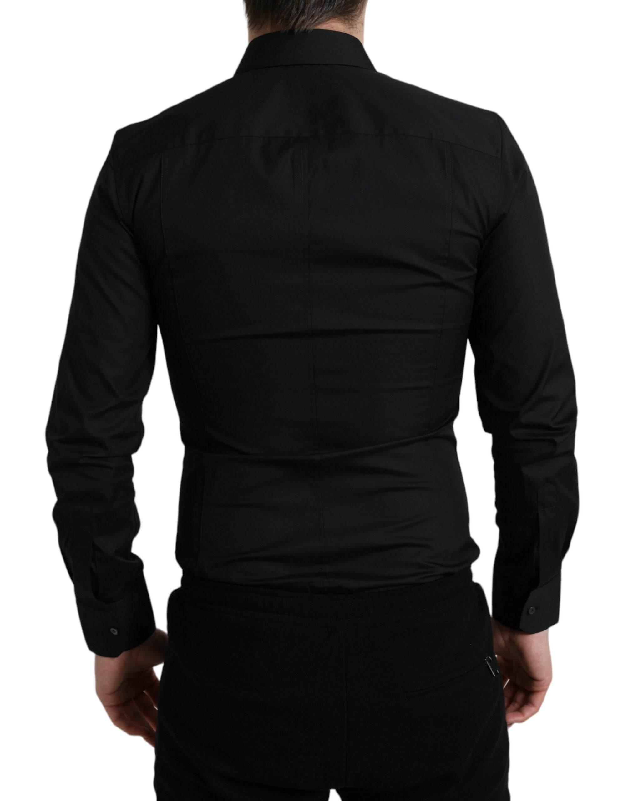Dolce & Gabbana Black Cotton Stretch Slim Formal Dress Shirt - Hilstor