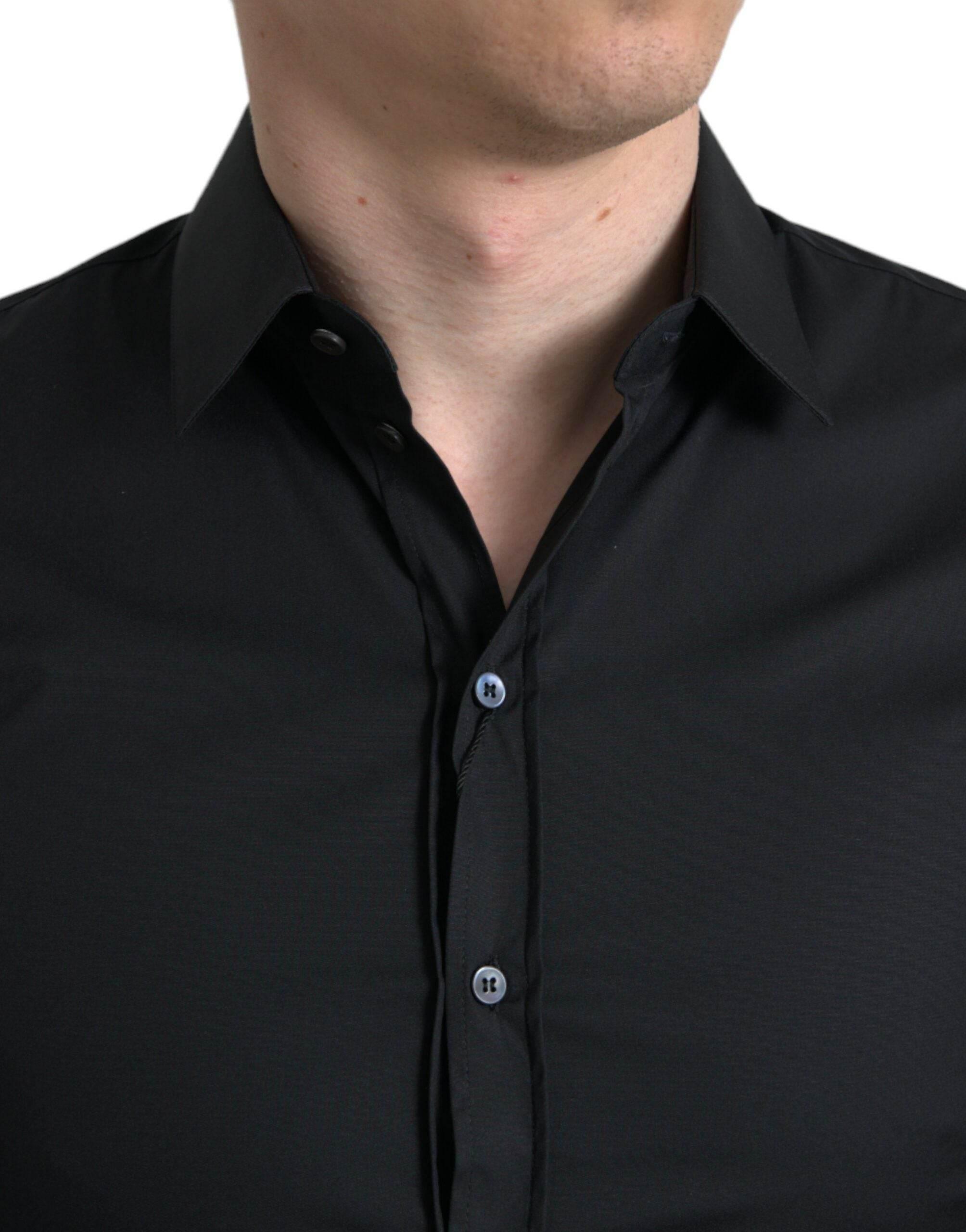 Dolce & Gabbana Black Cotton Stretch Slim Formal Dress Shirt - Hilstor