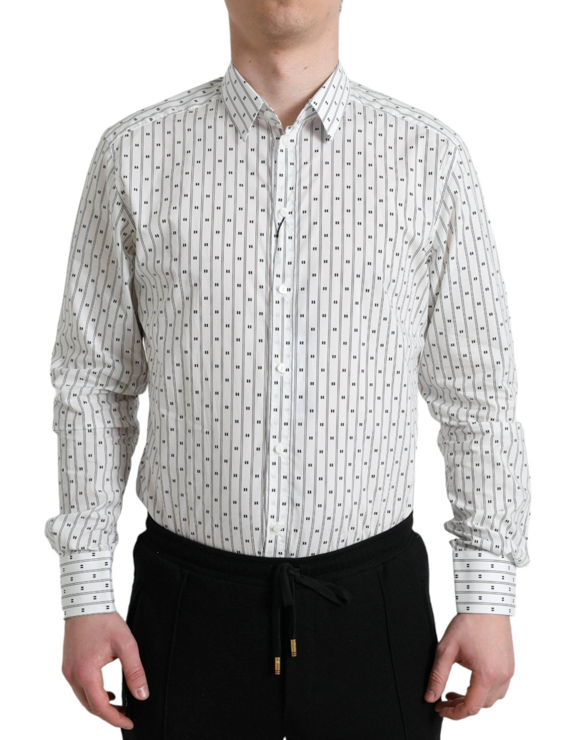 Dolce & Gabbana White Patterned Men GOLD Formal Dress Shirt - Hilstor