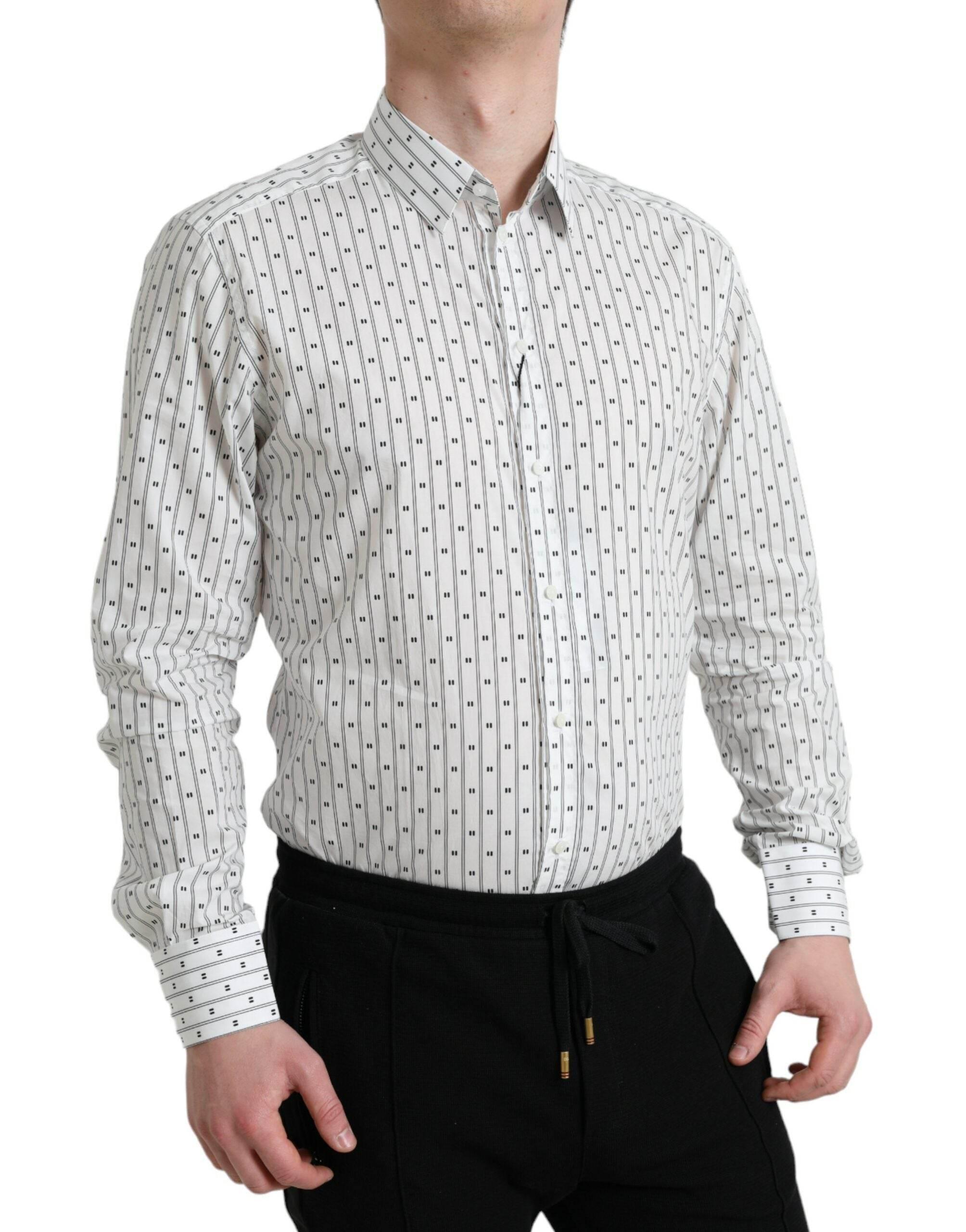 Dolce & Gabbana White Patterned Men GOLD Formal Dress Shirt - Hilstor