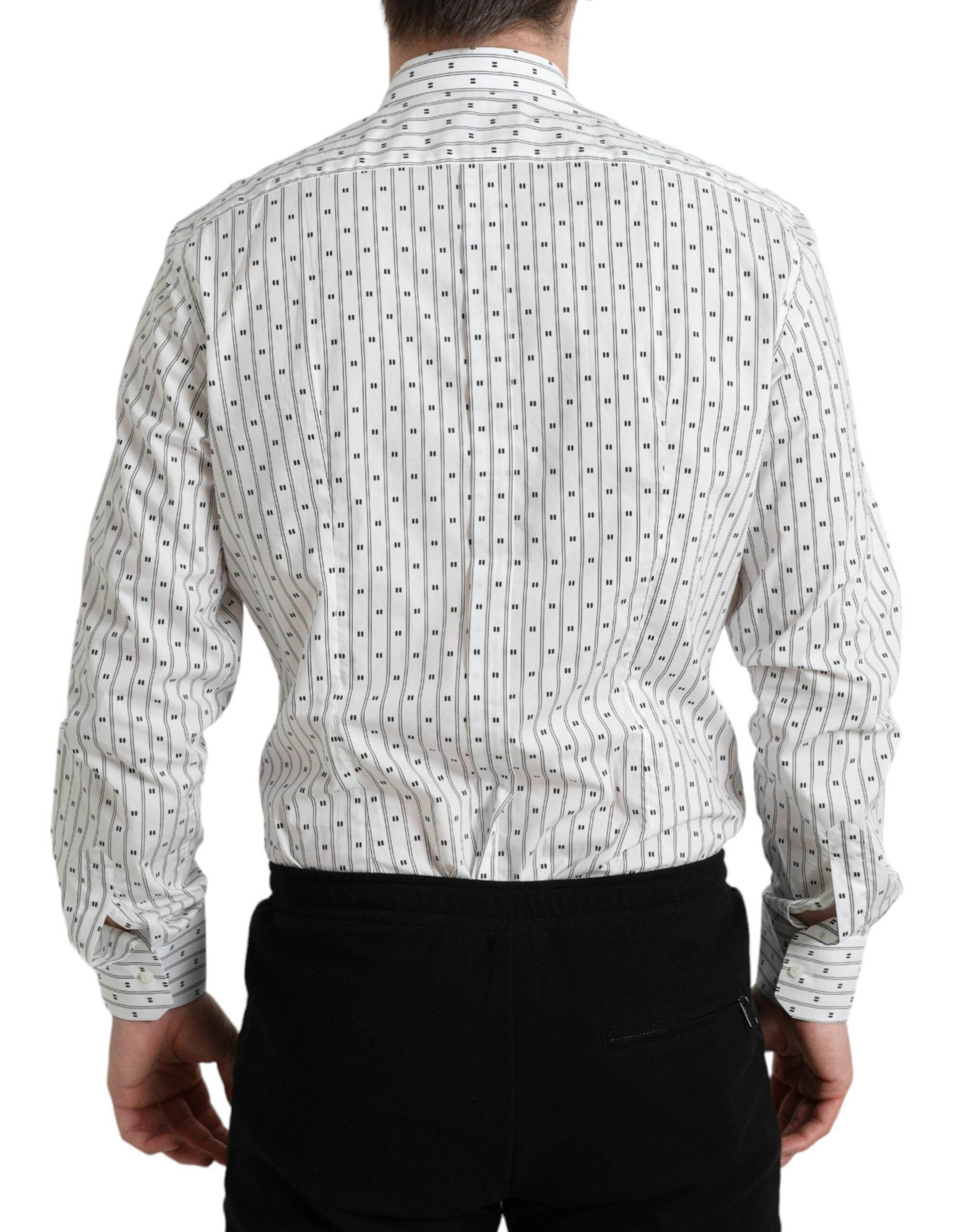 Dolce & Gabbana White Patterned Men GOLD Formal Dress Shirt - Hilstor