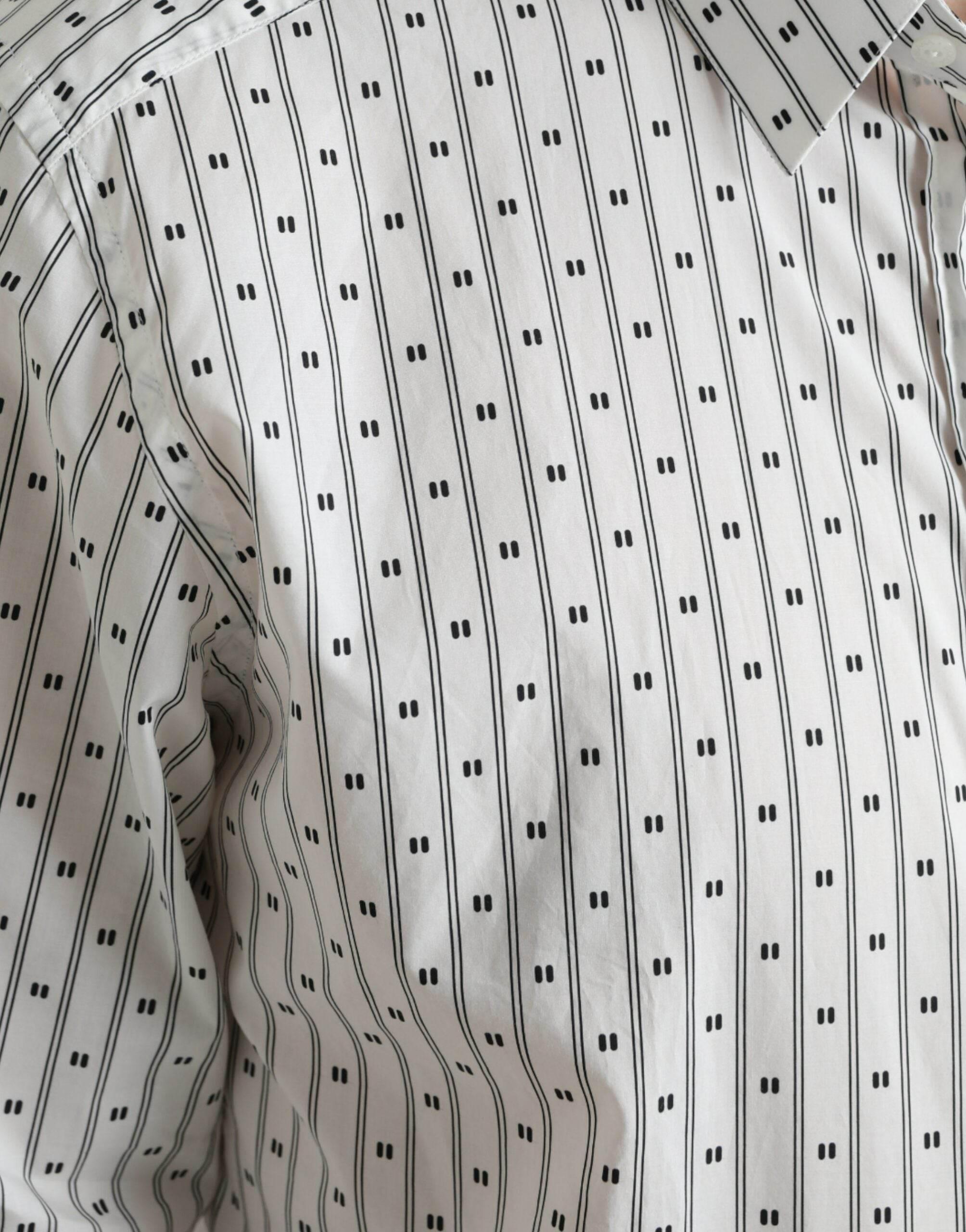 Dolce & Gabbana White Patterned Men GOLD Formal Dress Shirt - Hilstor