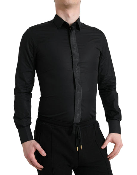 Dolce & Gabbana Black Cotton Logo Formal GOLD Dress Shirt - Hilstor