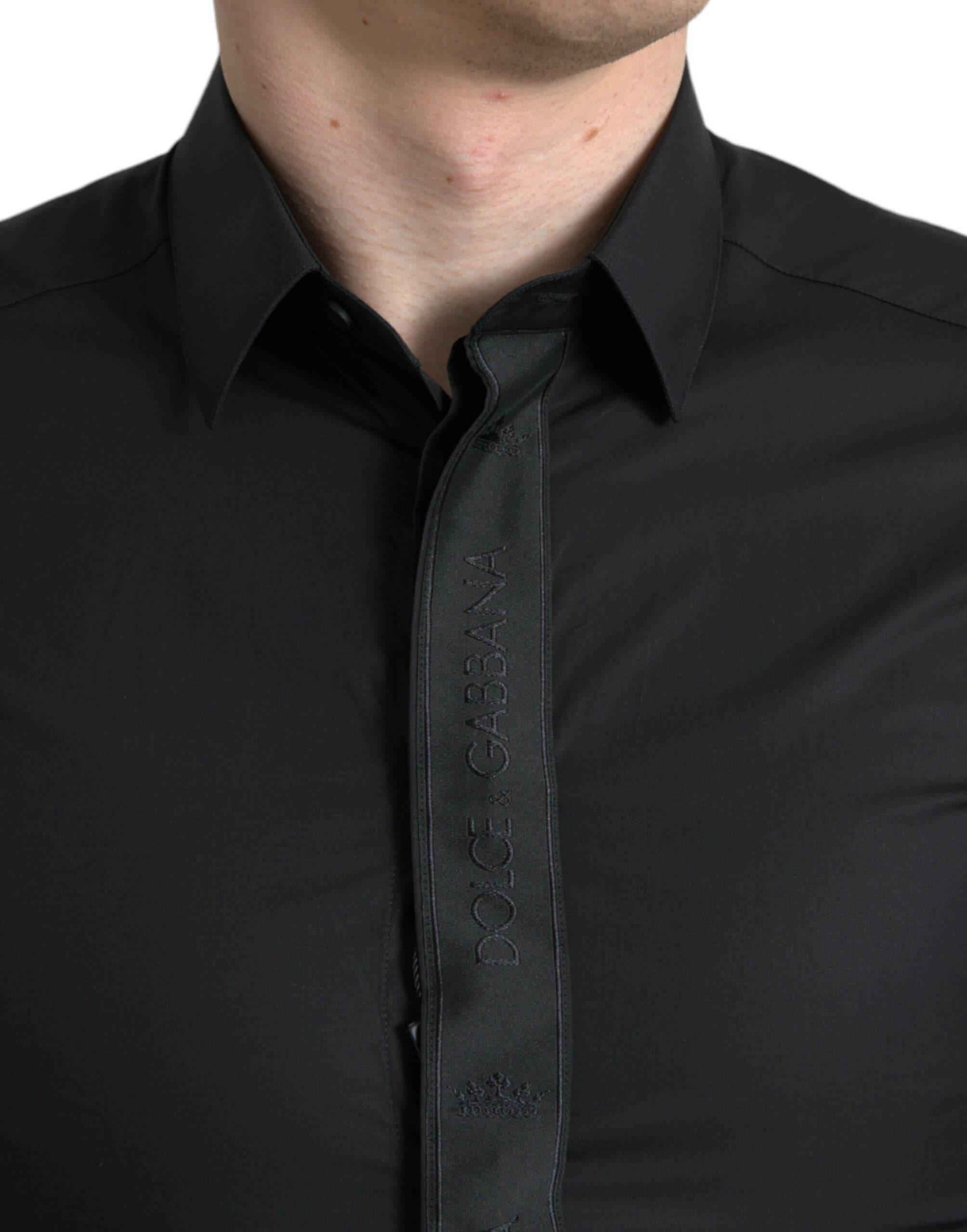 Dolce & Gabbana Black Cotton Logo Formal GOLD Dress Shirt - Hilstor