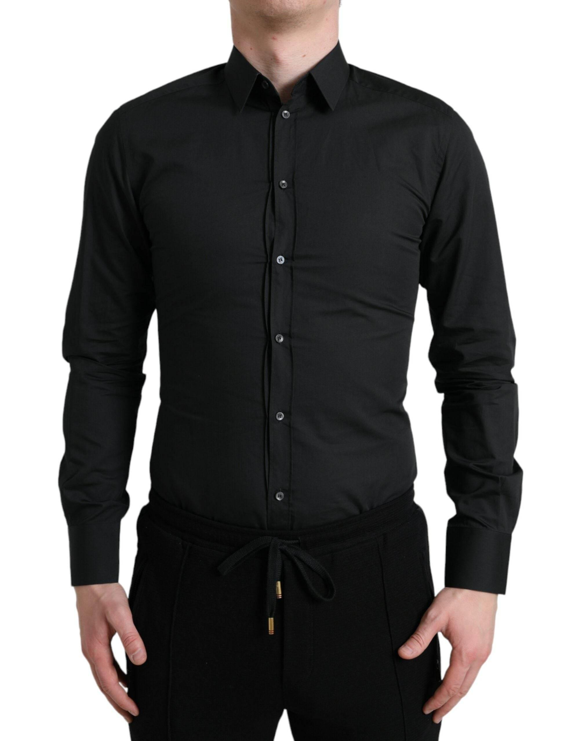 Dolce & Gabbana Black Cotton Silk Formal GOLD Dress Shirt - Hilstor