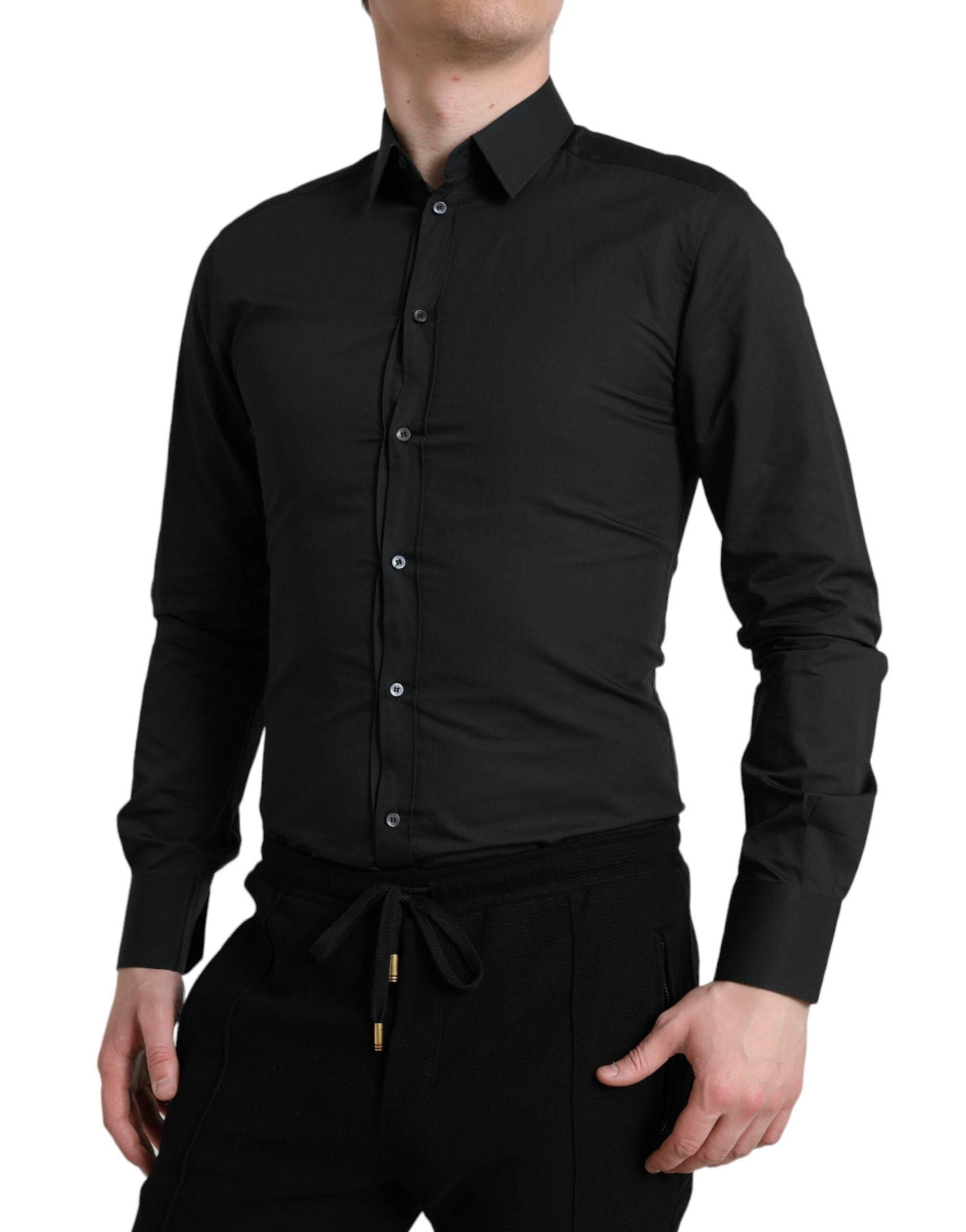 Dolce & Gabbana Black Cotton Silk Formal GOLD Dress Shirt - Hilstor