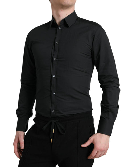 Dolce & Gabbana Black Cotton Silk Formal GOLD Dress Shirt - Hilstor
