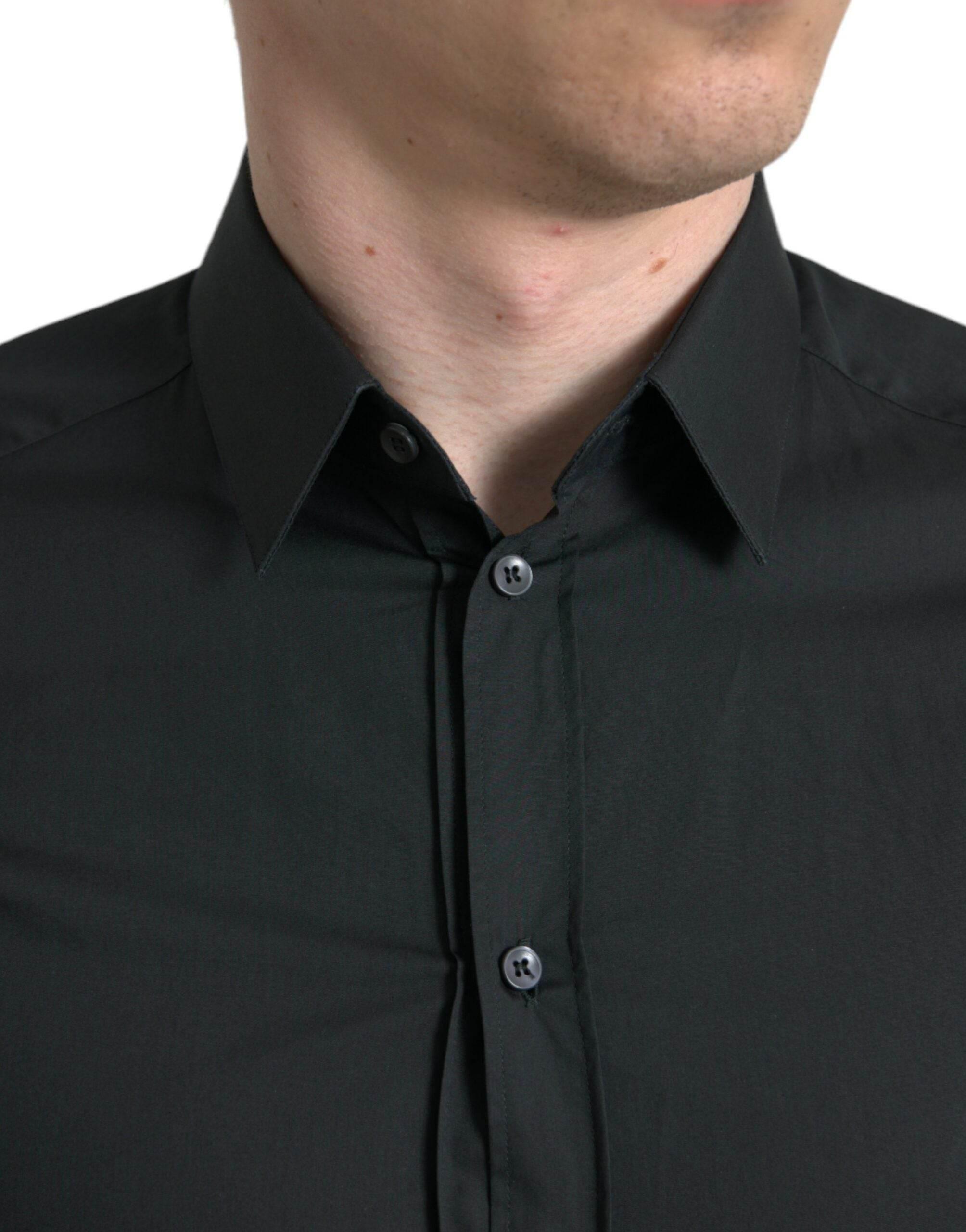 Dolce & Gabbana Black Cotton Silk Formal GOLD Dress Shirt - Hilstor