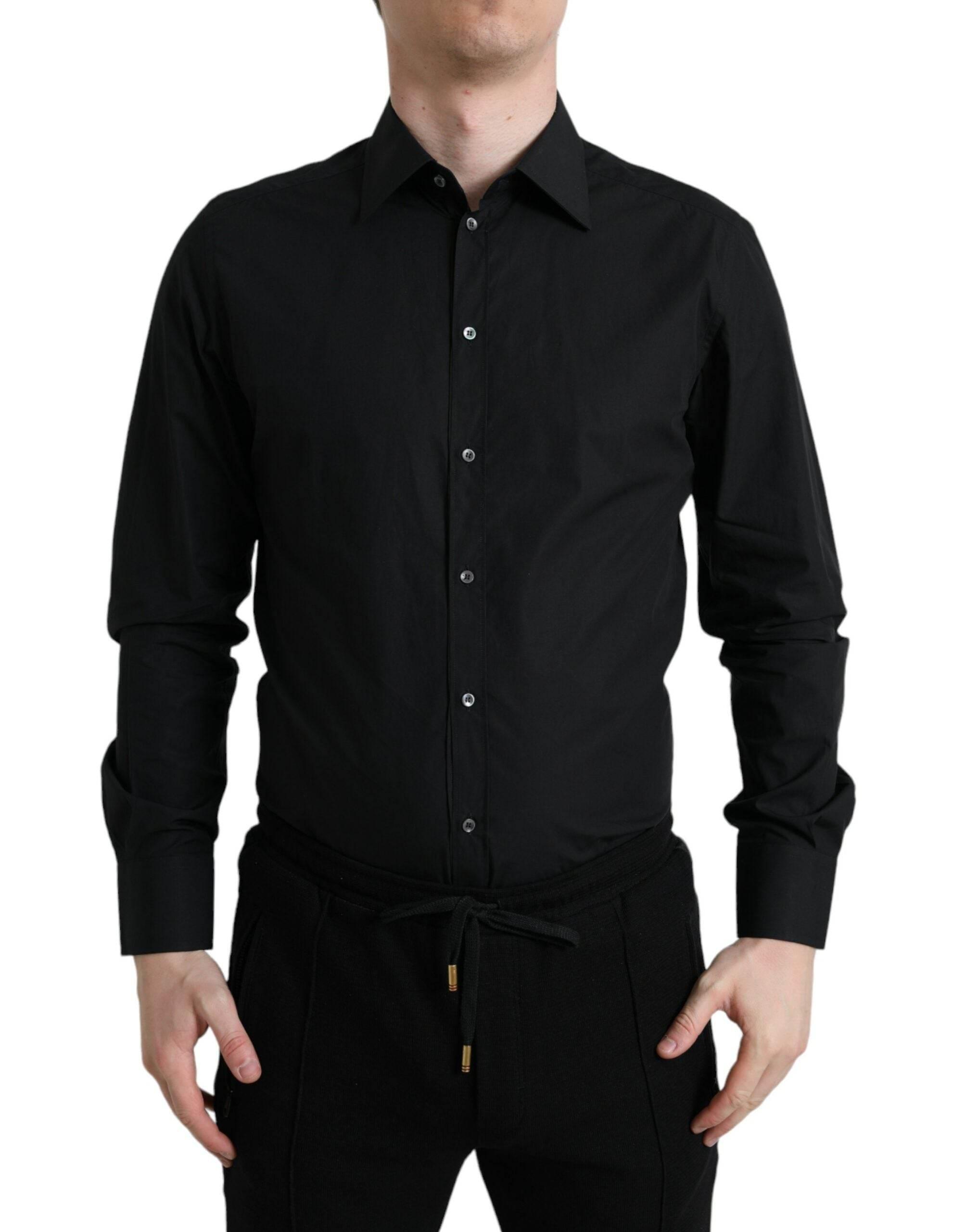 Dolce & Gabbana Black Cotton Men Formal GOLD Dress Shirt - Hilstor