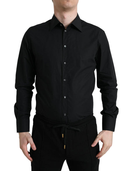 Dolce & Gabbana Black Cotton Men Formal GOLD Dress Shirt - Hilstor