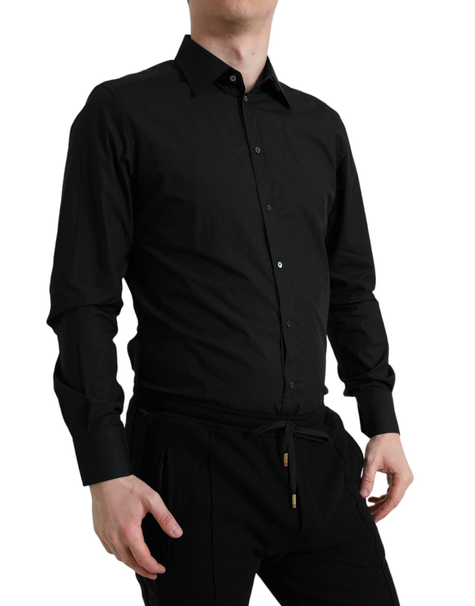 Dolce & Gabbana Black Cotton Men Formal GOLD Dress Shirt - Hilstor