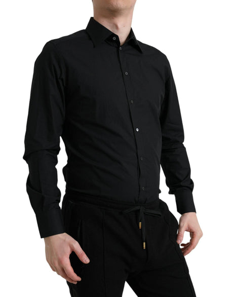 Dolce & Gabbana Black Cotton Men Formal GOLD Dress Shirt - Hilstor