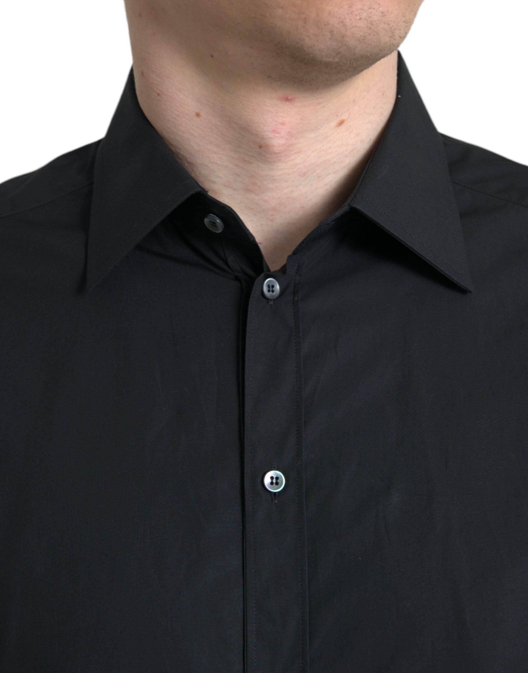 Dolce & Gabbana Black Cotton Men Formal GOLD Dress Shirt - Hilstor
