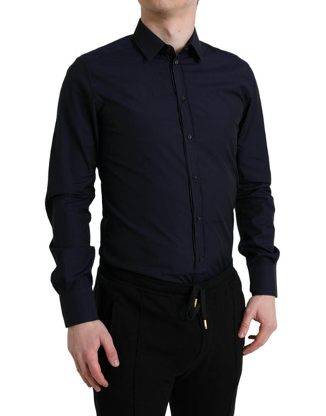 Dolce & Gabbana Elegant Navy Jacquard Dress Shirt - Hilstor