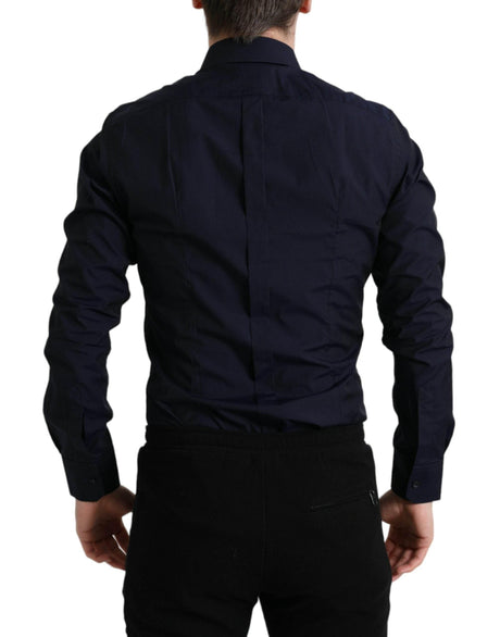 Dolce & Gabbana Elegant Navy Jacquard Dress Shirt - Hilstor