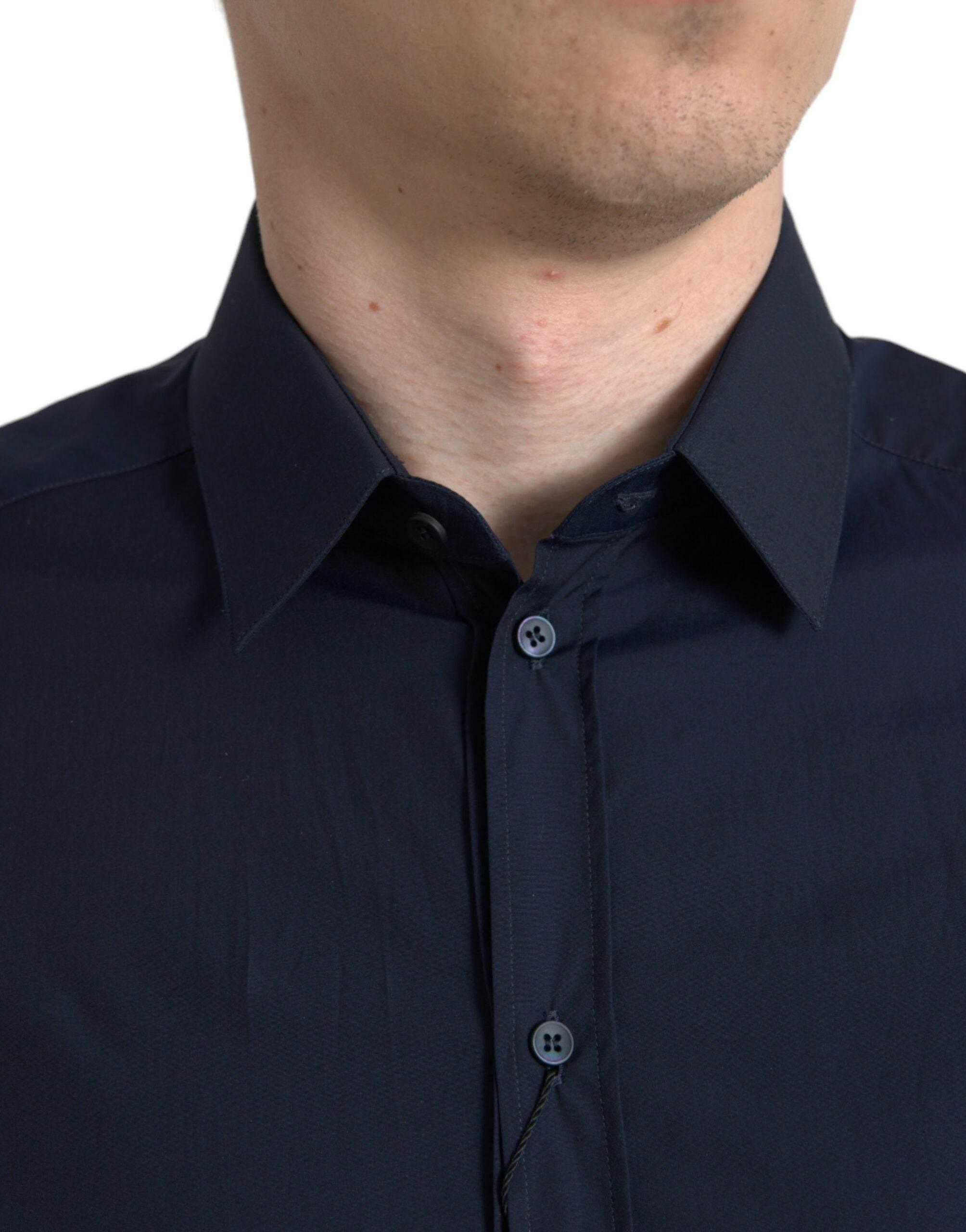 Dolce & Gabbana Elegant Navy Jacquard Dress Shirt - Hilstor