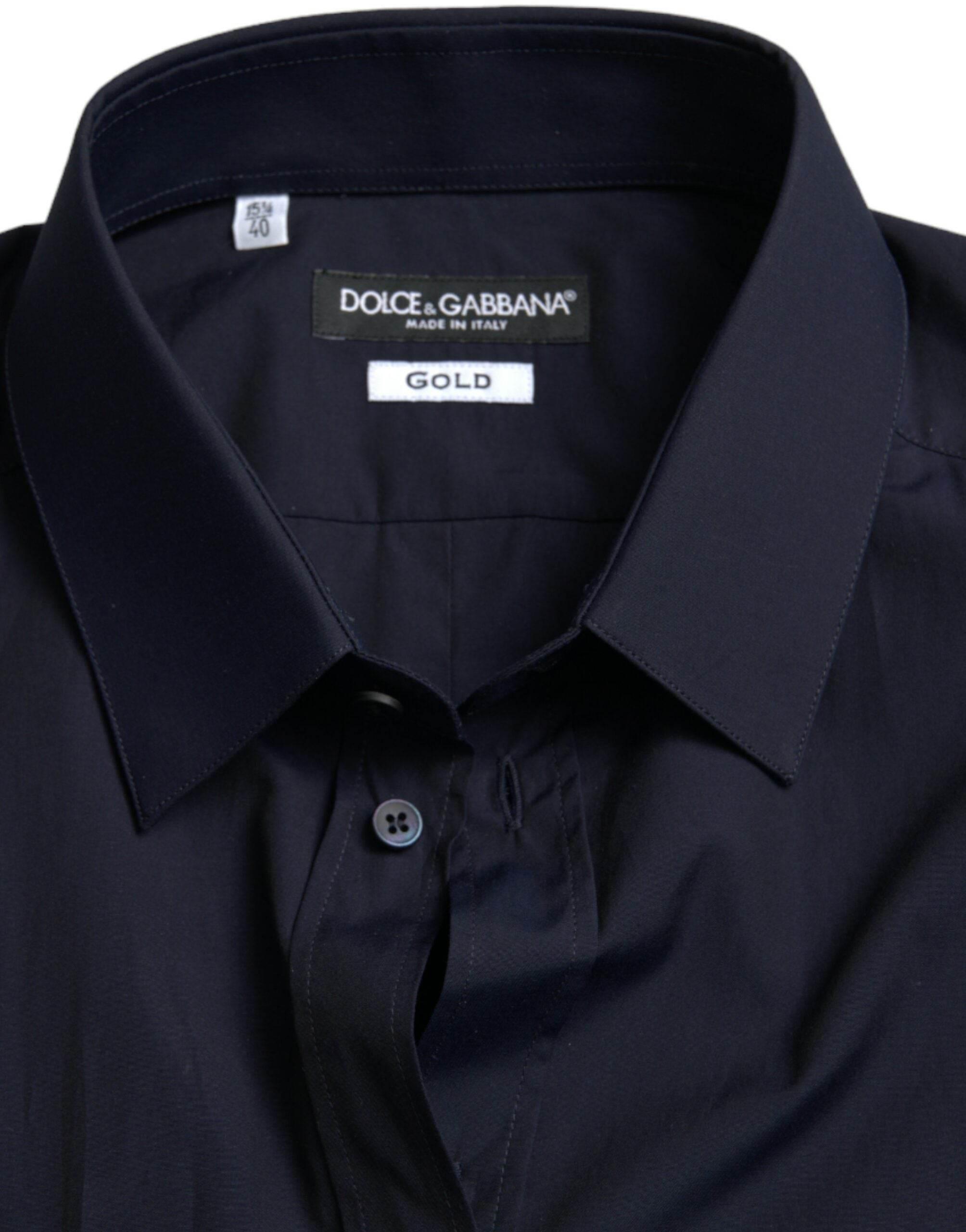 Dolce & Gabbana Elegant Navy Jacquard Dress Shirt - Hilstor