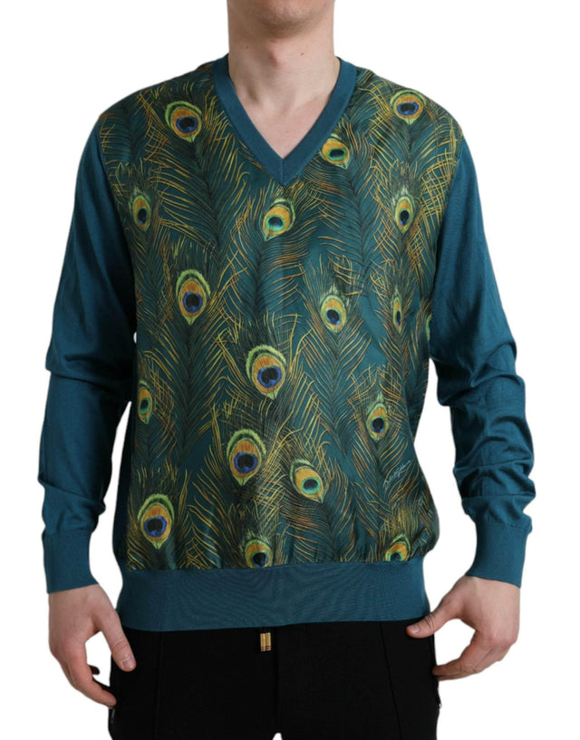 Dolce & Gabbana Green Peacock Feather Pullover Sweater - Hilstor
